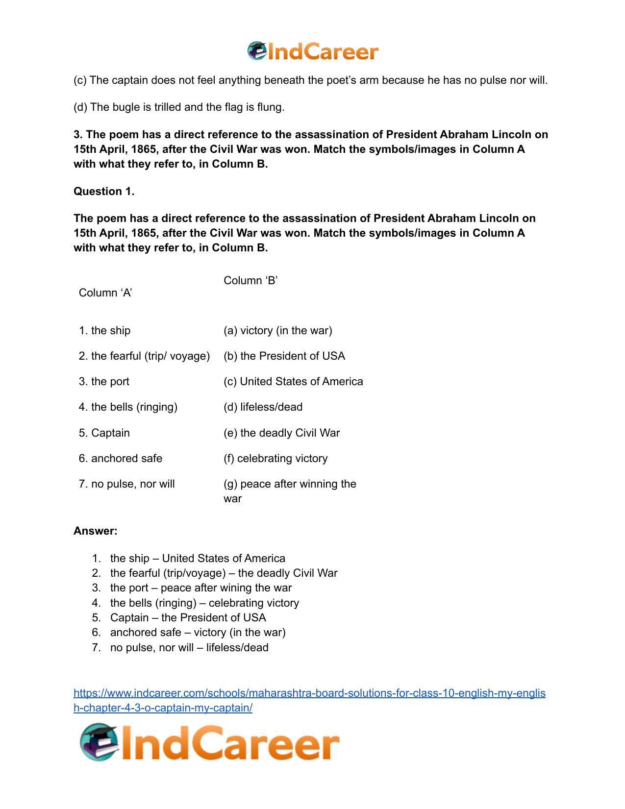 Maharashtra Board Solutions for Class 10- English (My English): Chapter 4.3- O Captain! My Captain! - Page 7
