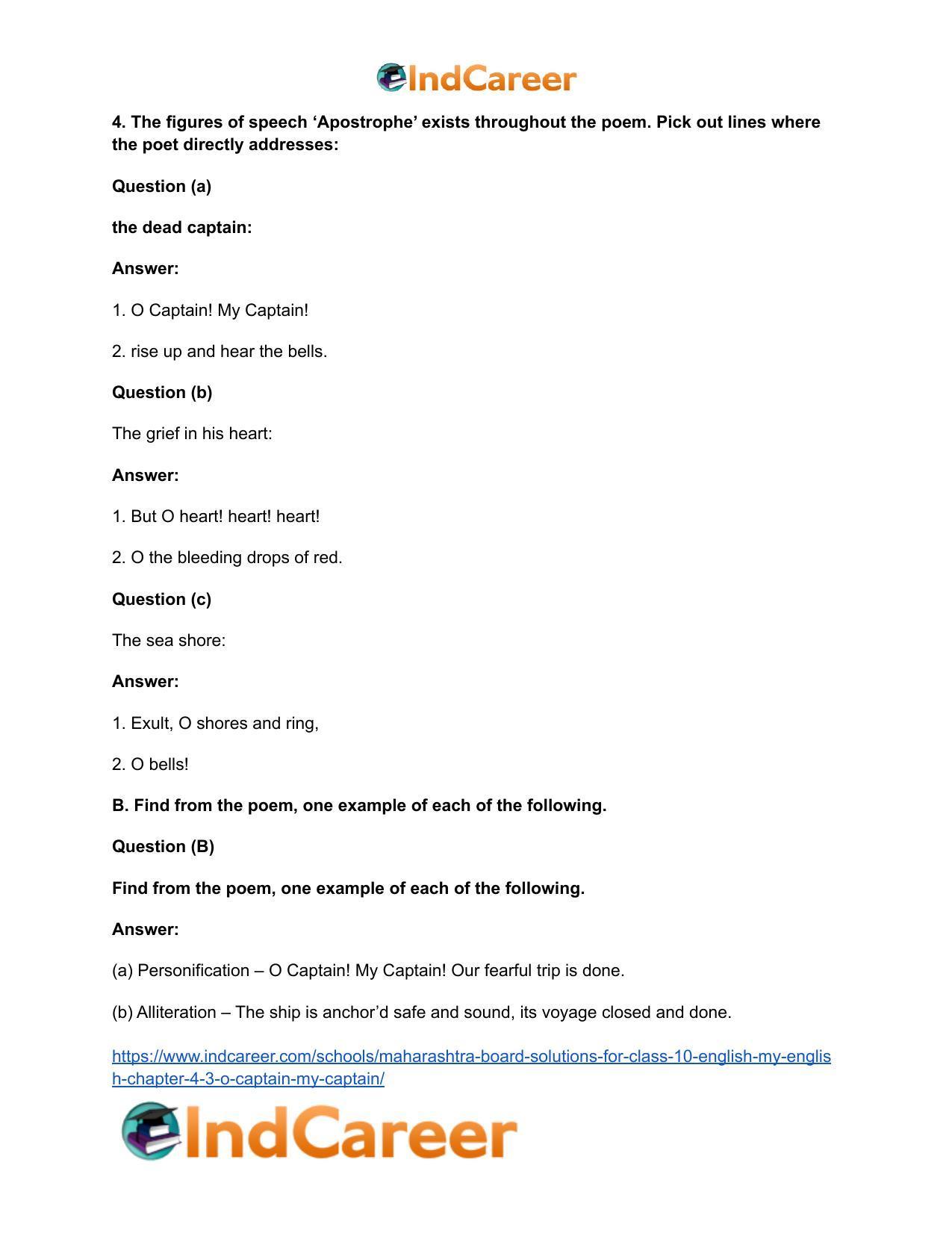 Maharashtra Board Solutions for Class 10- English (My English): Chapter 4.3- O Captain! My Captain! - Page 8