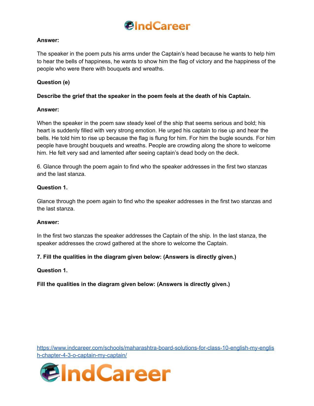 Maharashtra Board Solutions for Class 10- English (My English): Chapter 4.3- O Captain! My Captain! - Page 10