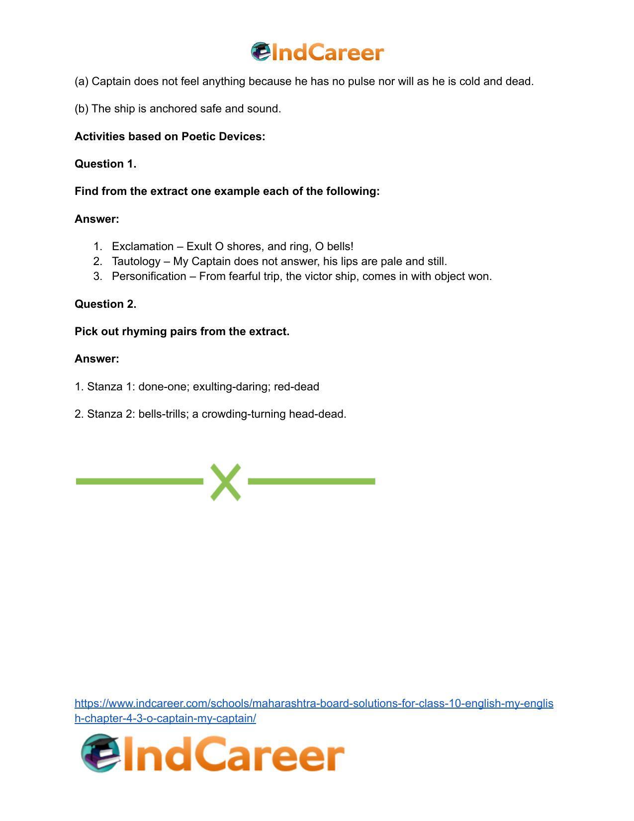 Maharashtra Board Solutions for Class 10- English (My English): Chapter 4.3- O Captain! My Captain! - Page 17