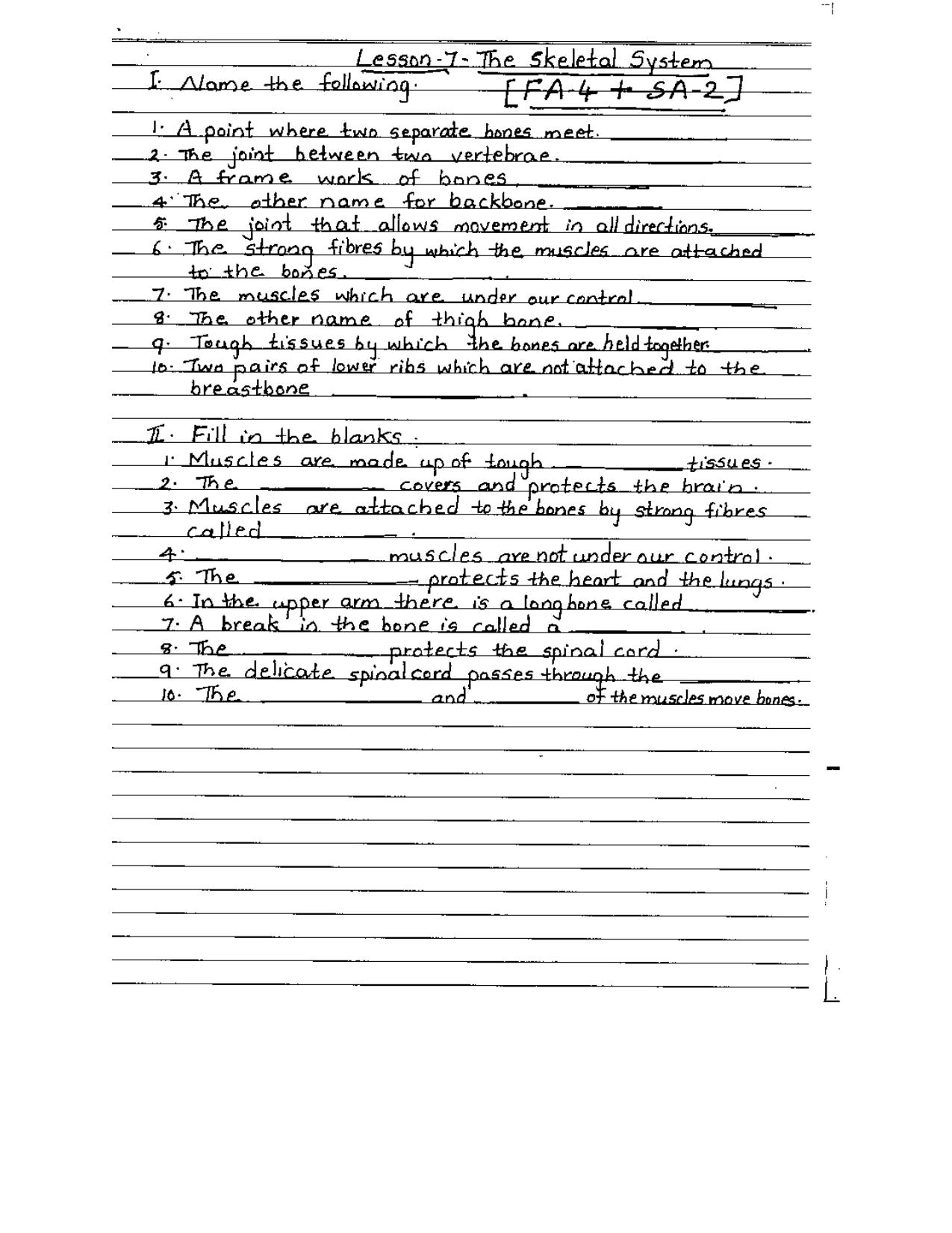 Worksheet for Class 5 Science The Skeletal System Assignment 1 - Page 1