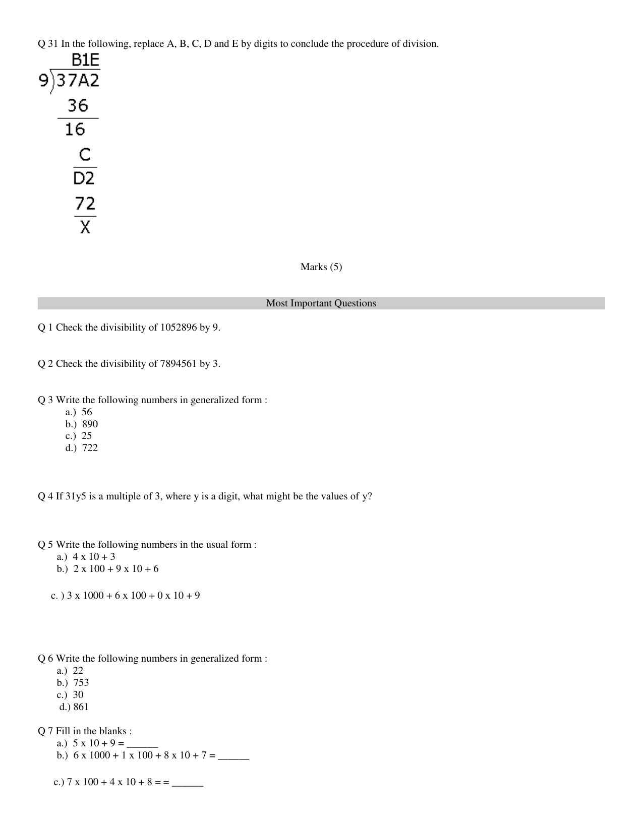 CBSE Worksheets for Class 8 Mathematics Playing with Numbers Assignment 1 - Page 5