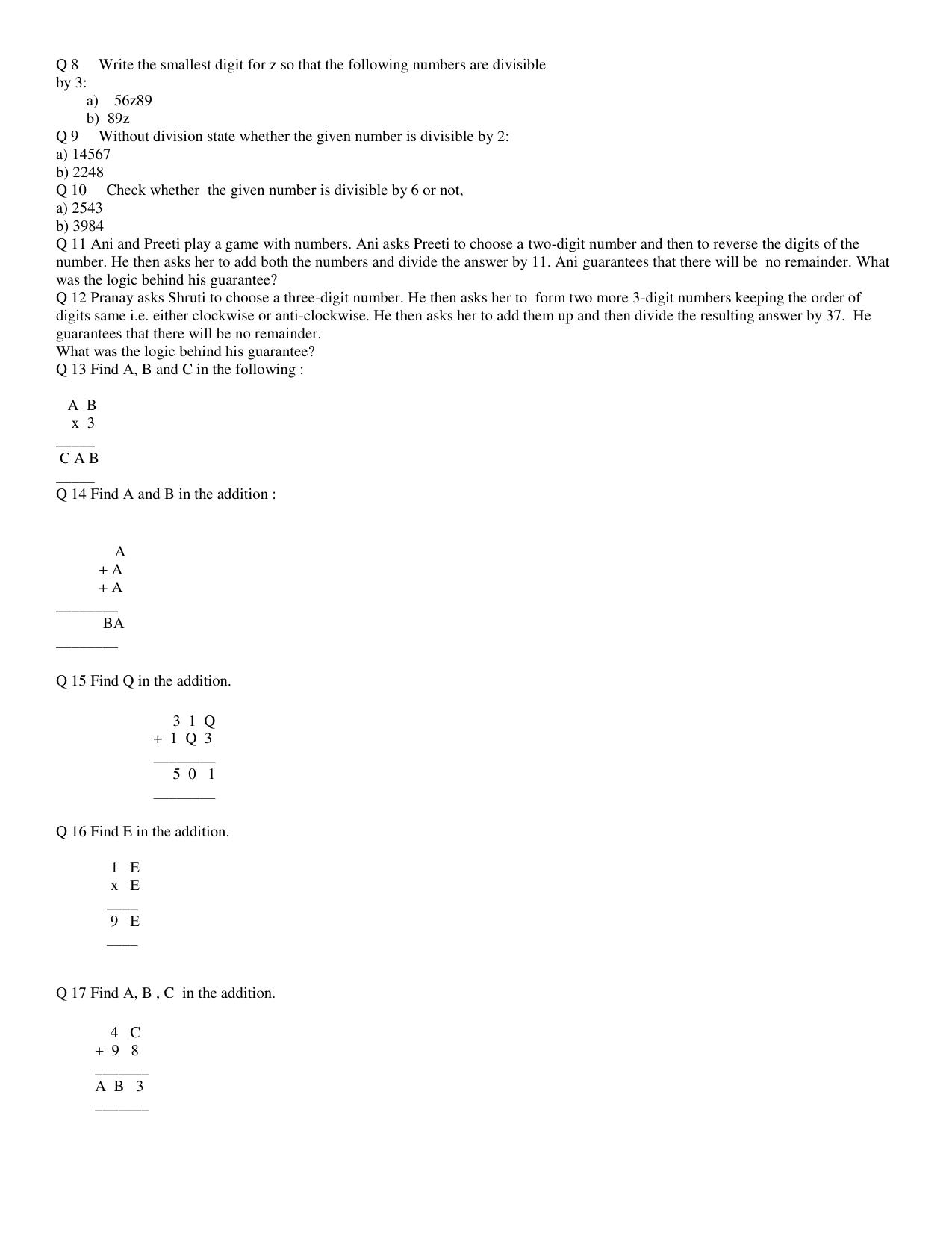 CBSE Worksheets for Class 8 Mathematics Playing with Numbers Assignment 1 - Page 6