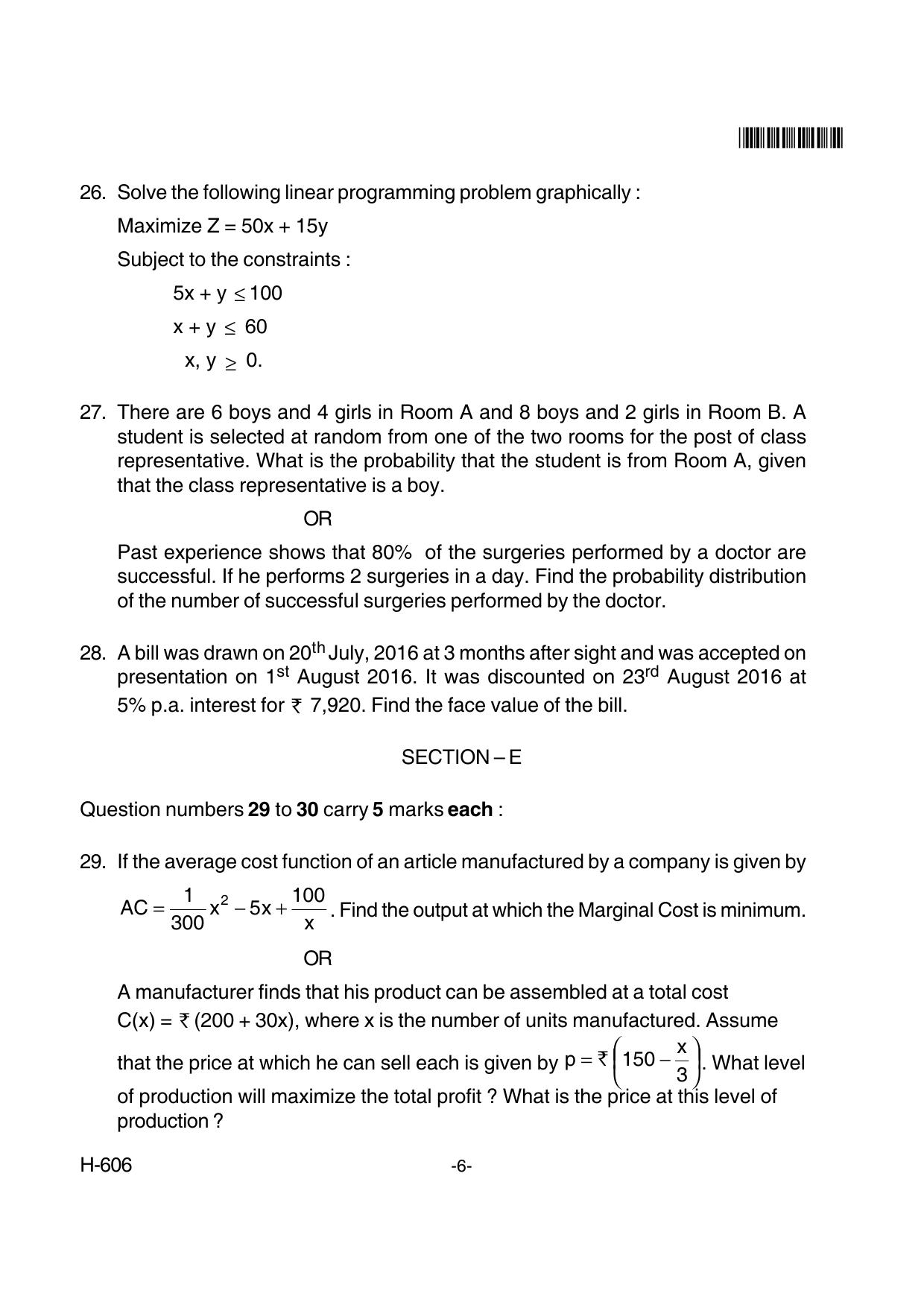 Goa Board Class 12 Mathematics & Statistics 606 New Pattern Paper 2 (March 2018) Question Paper - Page 6