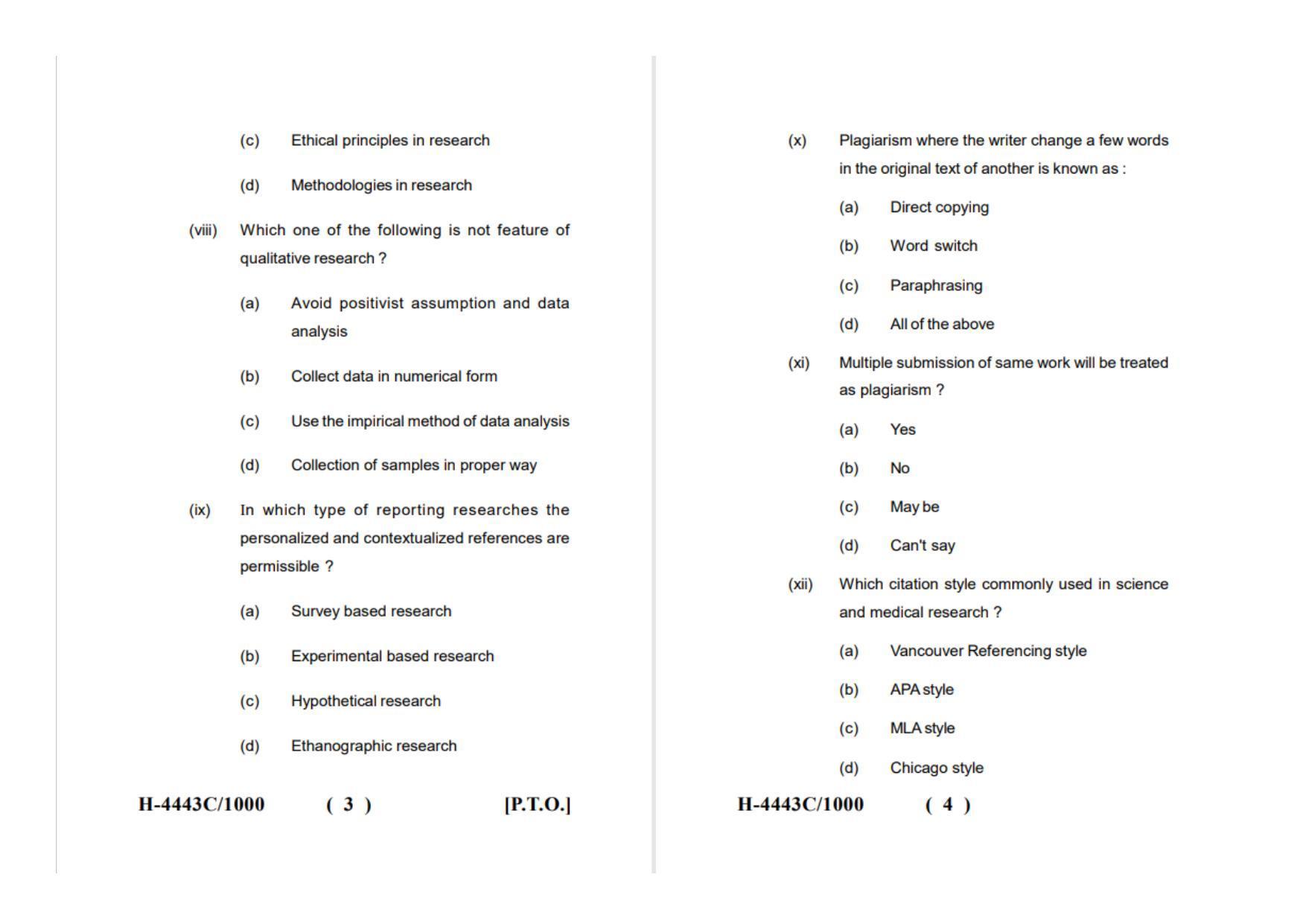 Sarguja University Question Paper July-2022 : M.Sc. In Bio-Technology(Fourth Sem.) Research Methodology Paper 1 - Page 2