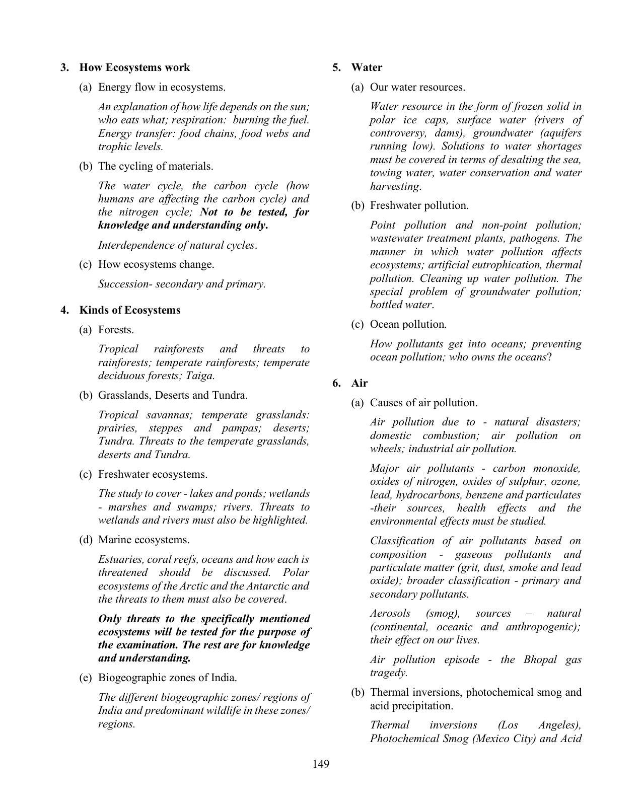 ICSE Environmental Science Syllabus - Page 2