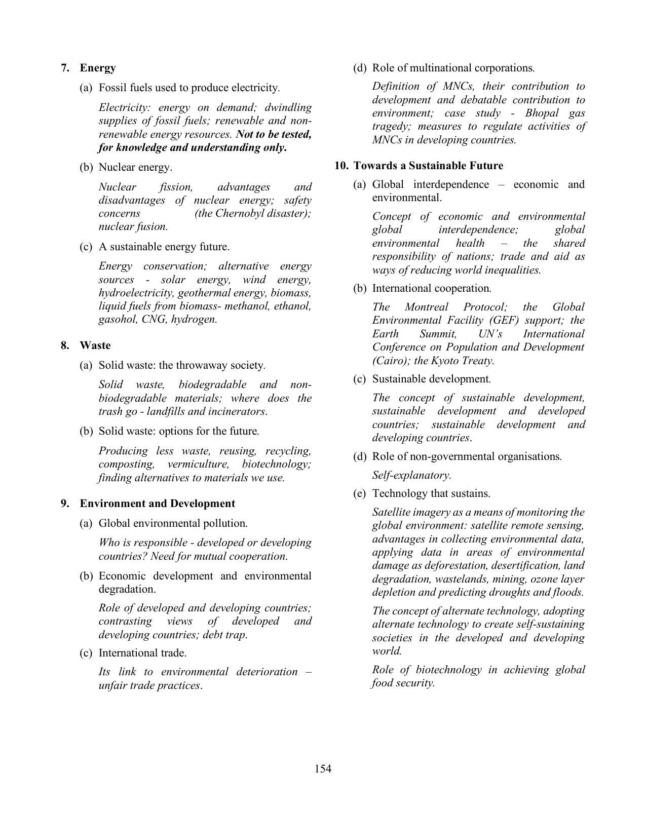 ICSE Environmental Science Syllabus - Page 7