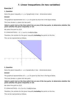 Chapter 7: Linear Inequations (In Two Variables): RS Aggarwal Class 11 Solutions