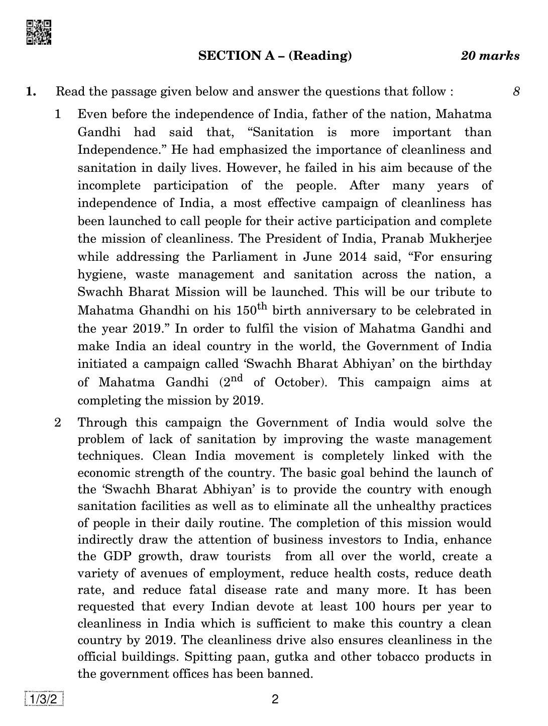 CBSE Class 10 1-3-2 ENGLISH COMMUNICATIVE 2019 Question Paper - Page 2
