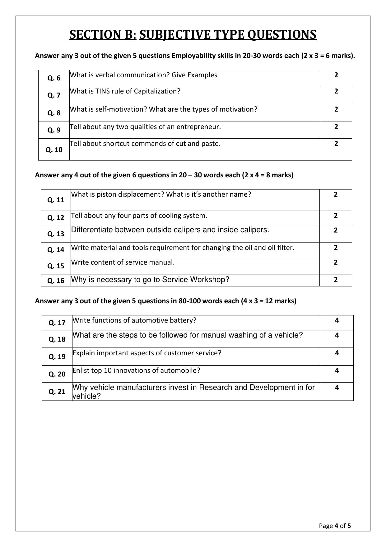 CBSE Class 10 Automotive Sample Paper 2025 - Page 5