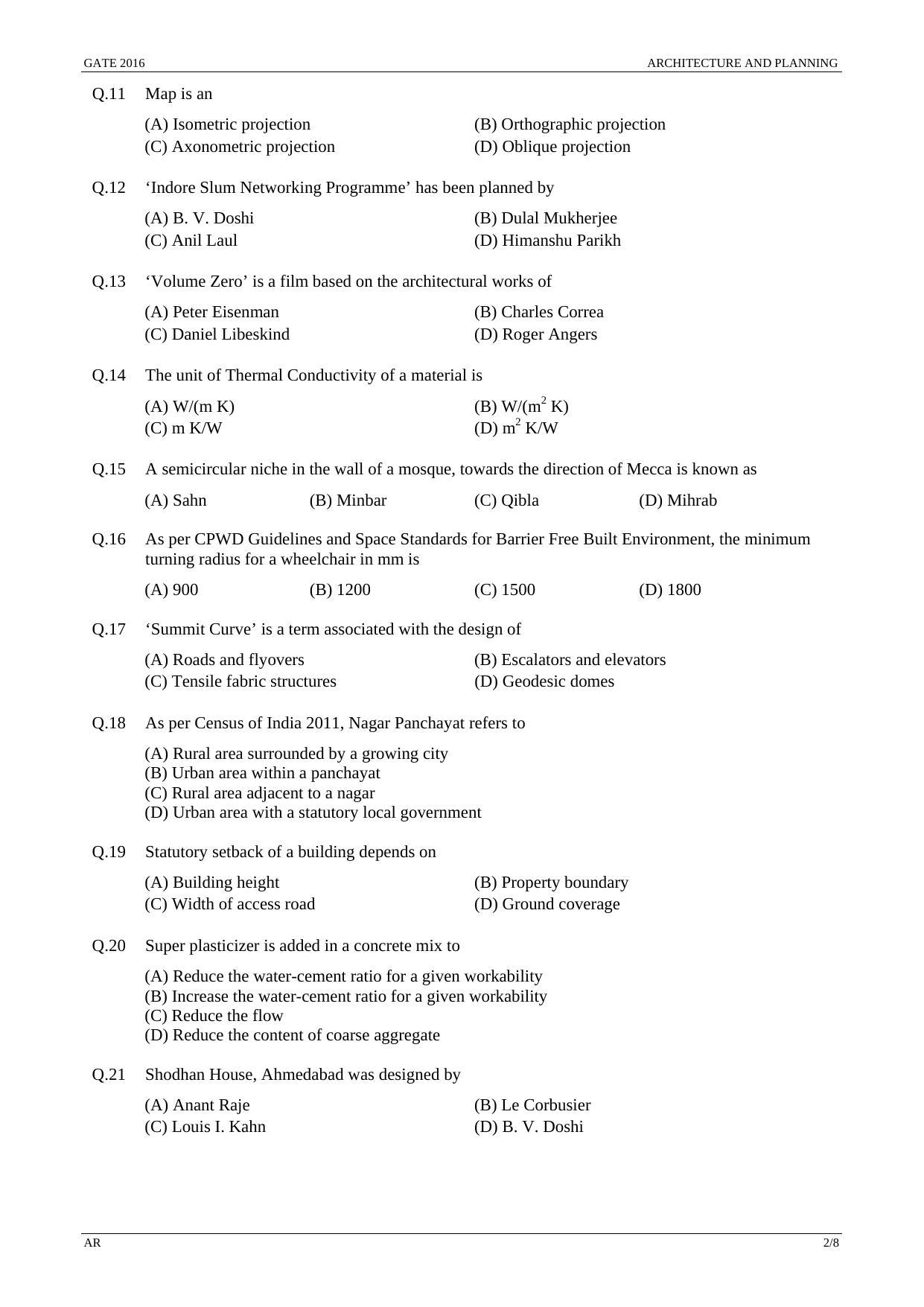 GATE 2016 Architecture and Planning (AR) Question Paper with Answer Key - Page 5