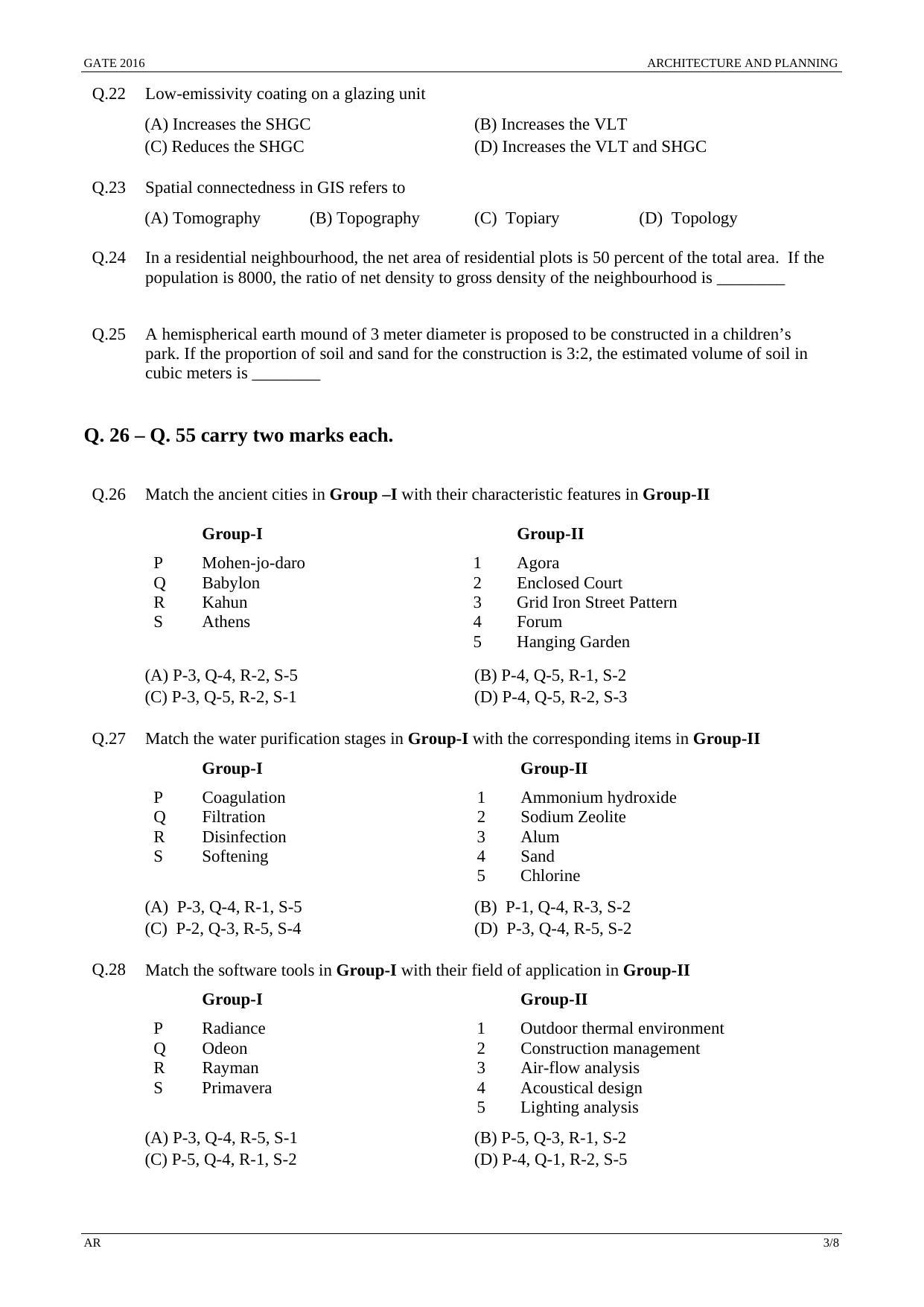 GATE 2016 Architecture and Planning (AR) Question Paper with Answer Key - Page 6