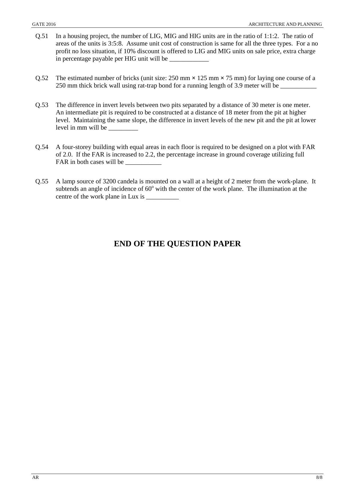 GATE 2016 Architecture and Planning (AR) Question Paper with Answer Key - Page 11