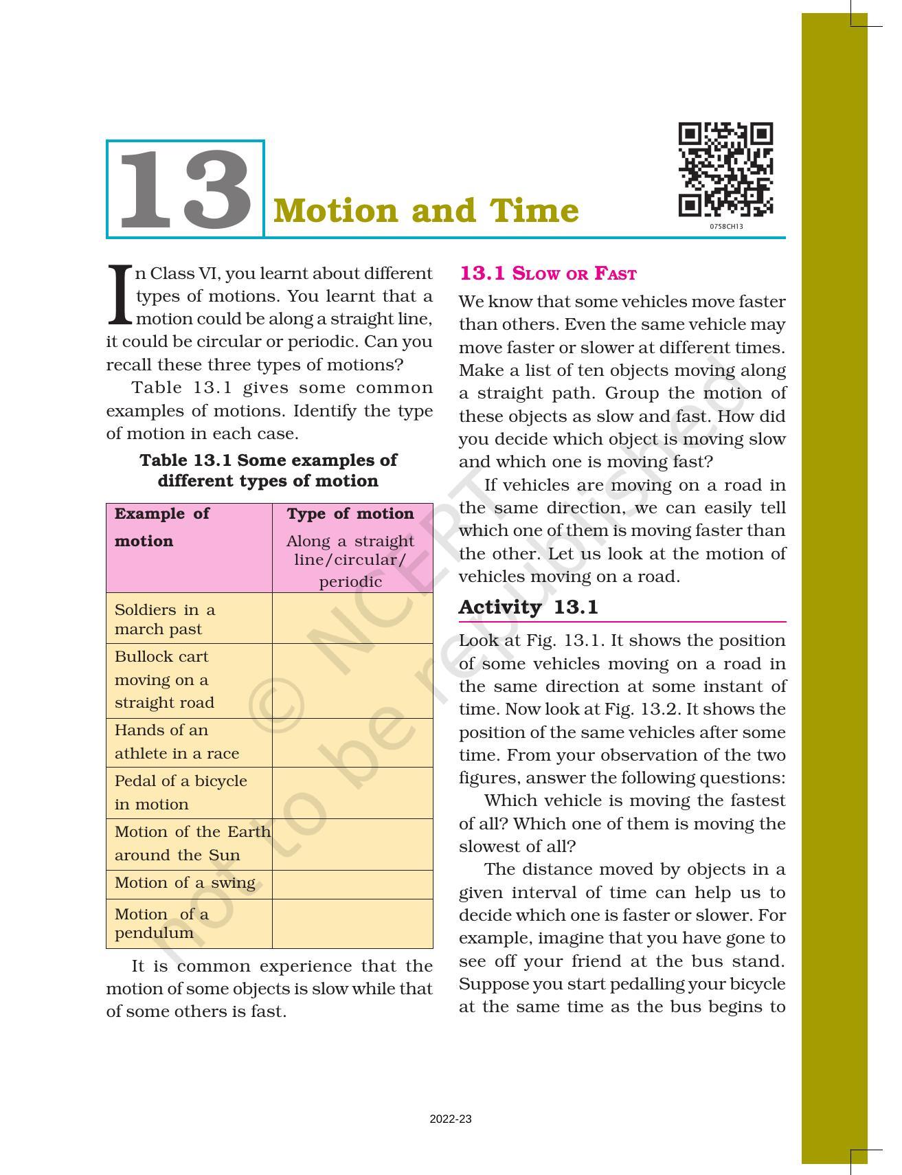 NCERT Book for Class 7 Science: Chapter 13-Motion and Time - Page 1