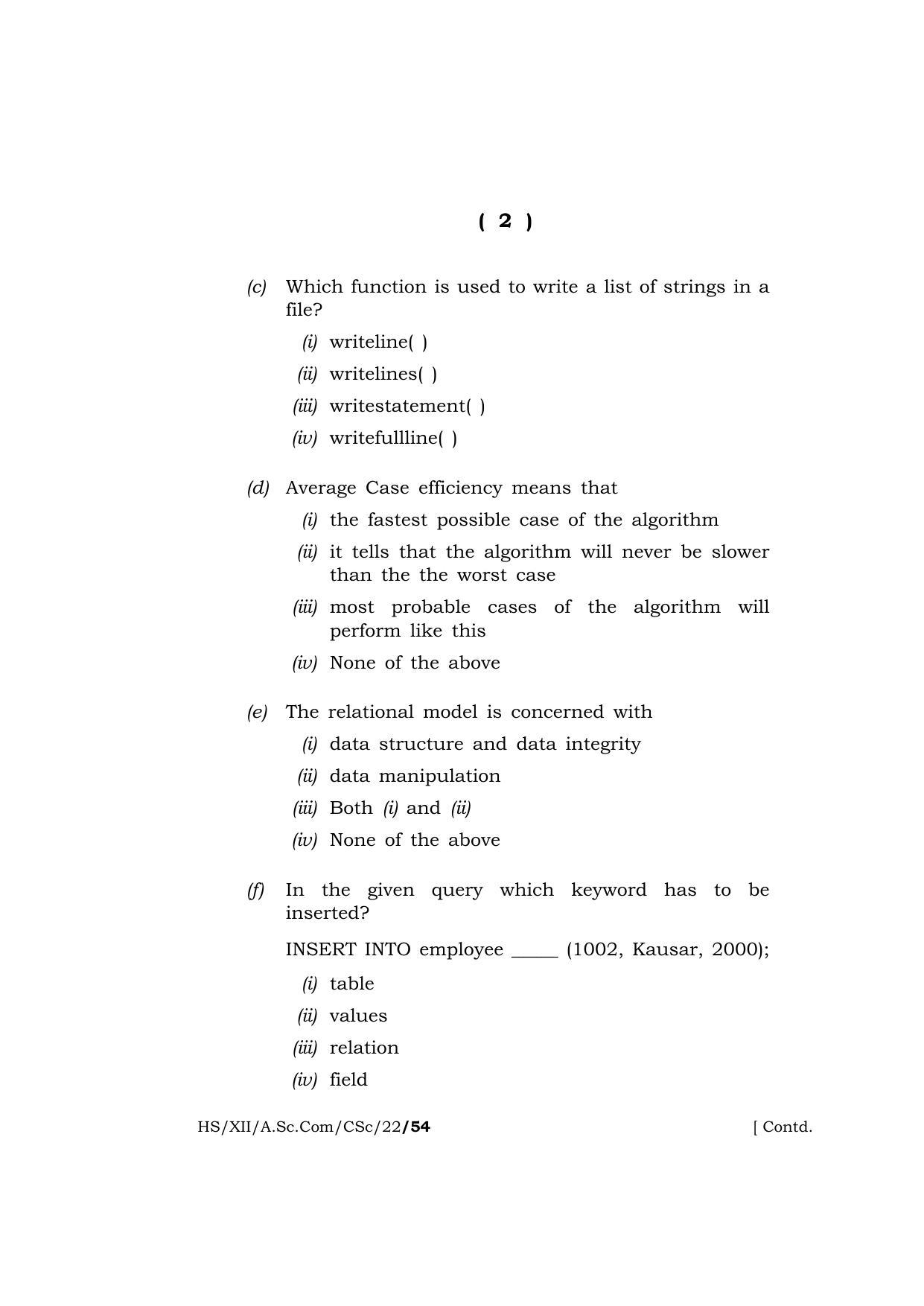 Meghalaya Board (MBOSE) Class 12 COMPUTER SCIENCE (HS-XII-A.Sc.Com-CSc-22) 2022 Question Paper - Page 2