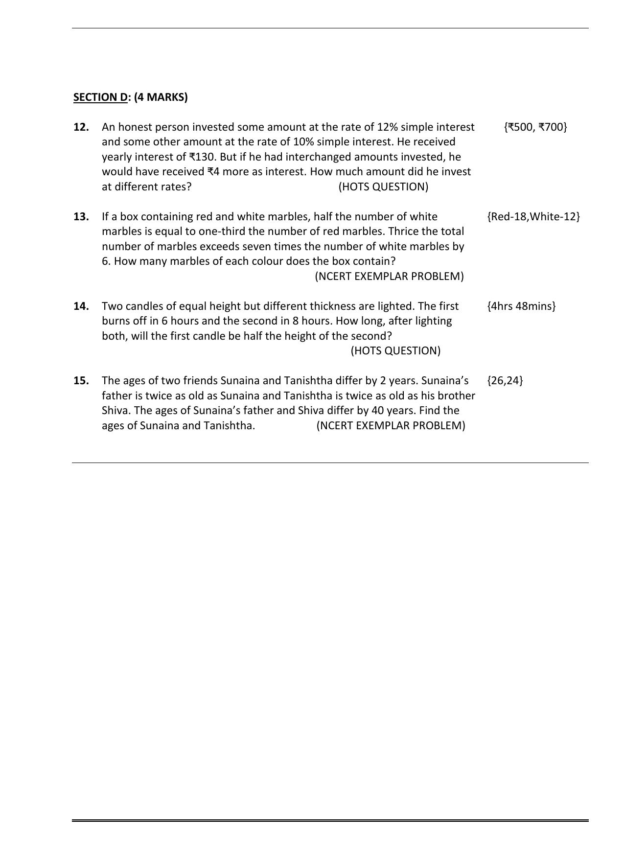 CBSE Worksheets for Class 10 Maths Linear Equations Assignment 10 - Page 2