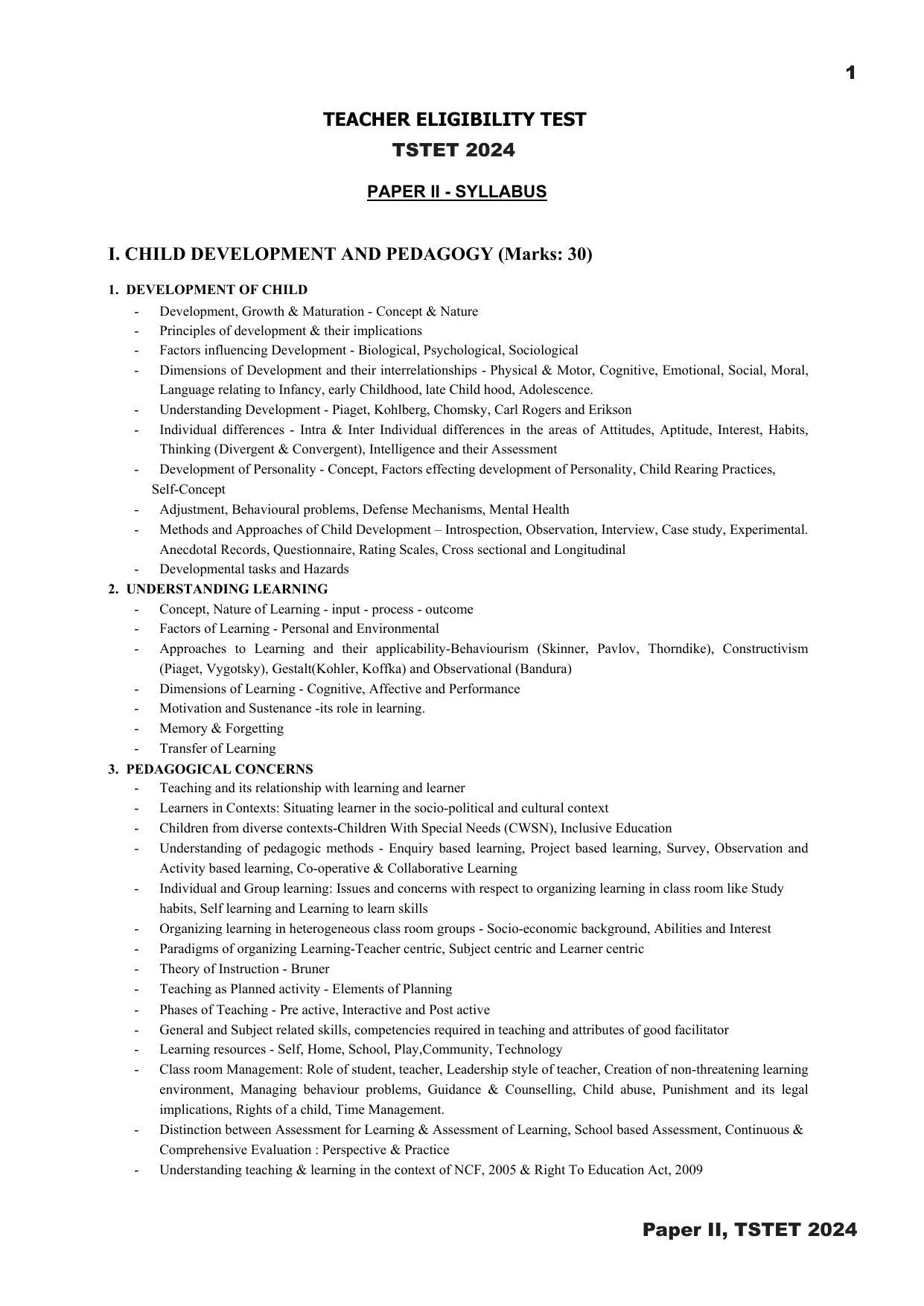TS TET Syllabus - Paper-II (Sanskrit) - Page 1