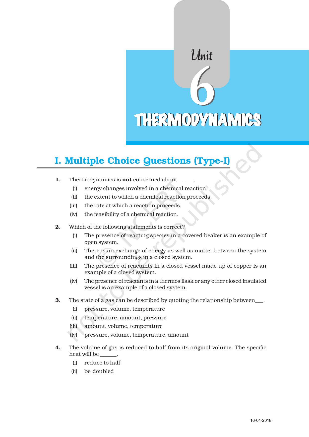 NCERT Exemplar Book for Class 11 Chemistry: Chapter 6 Thermodynamics - Page 1
