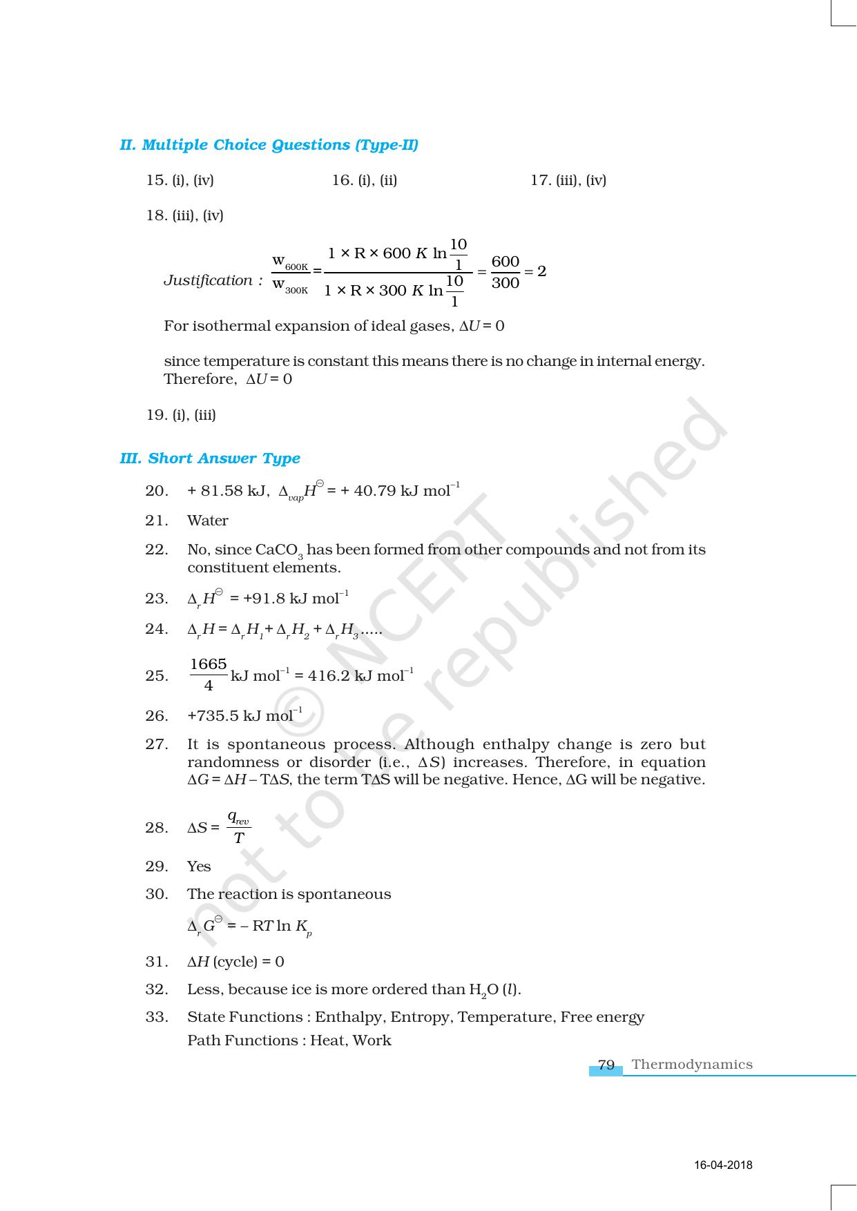 NCERT Exemplar Book for Class 11 Chemistry: Chapter 6 Thermodynamics - Page 12