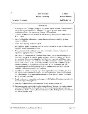 PUBDET 2018 Chemistry Question Paper