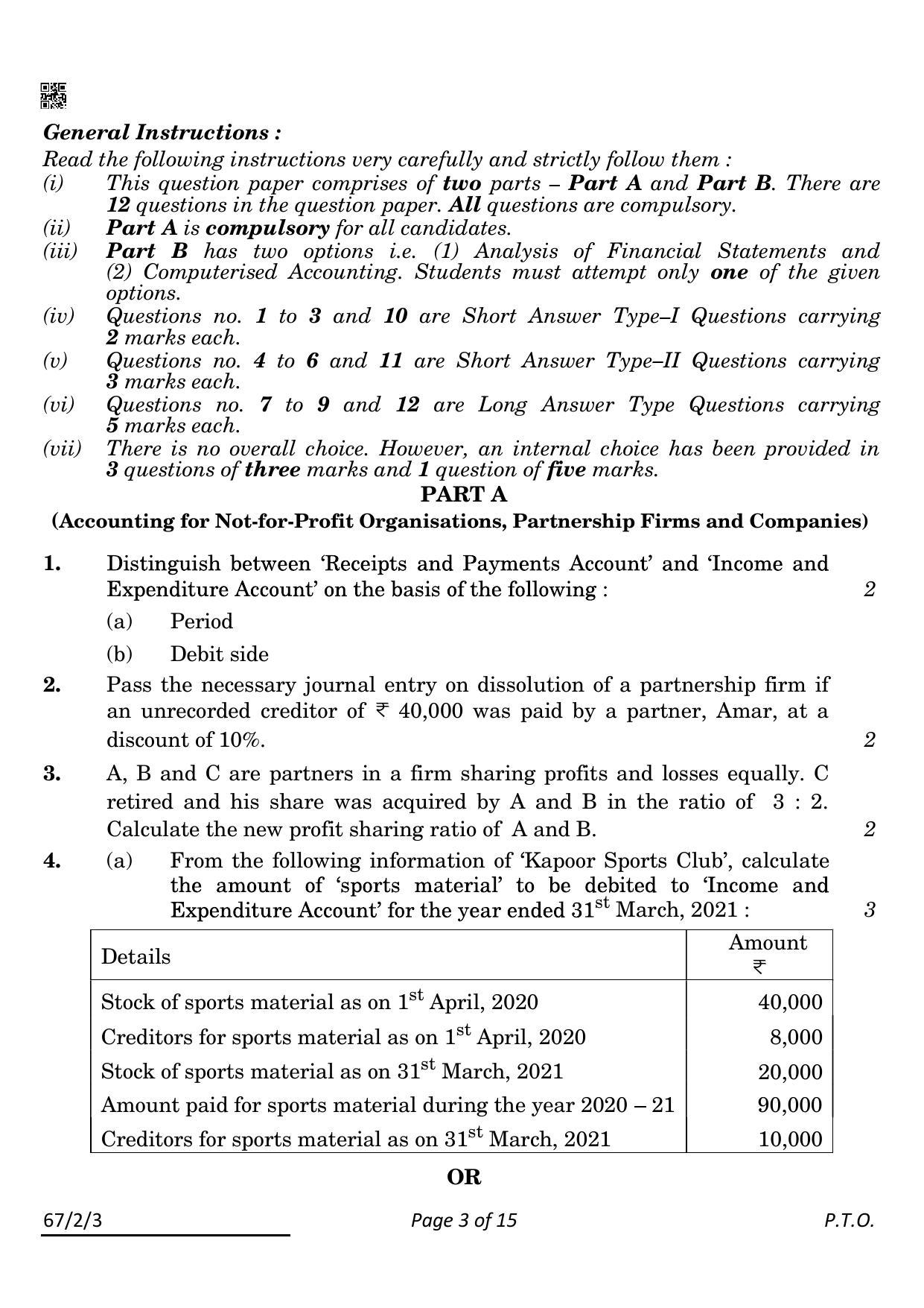 CBSE Class 12 67-2-3 Accountancy 2022 Question Paper - Page 3