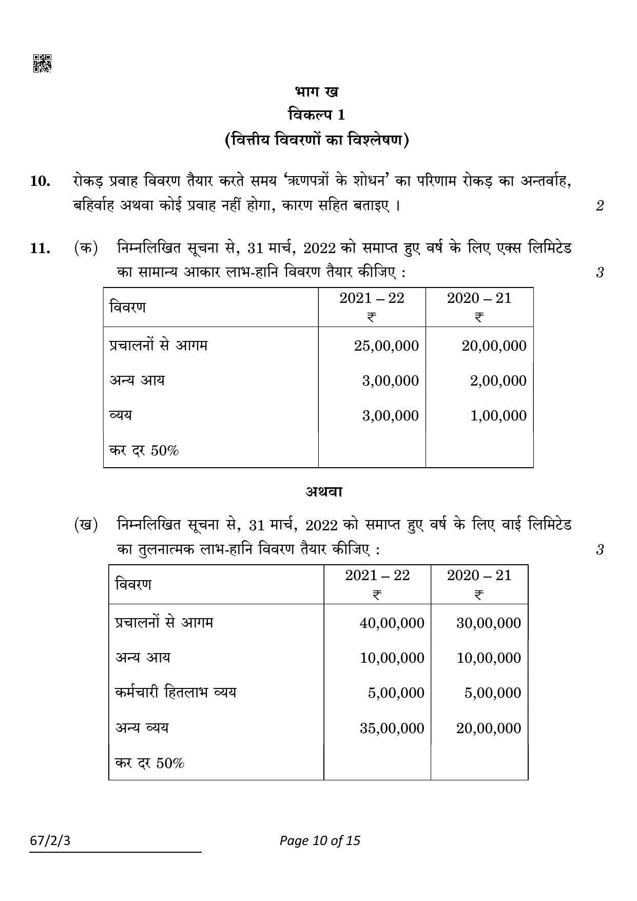 CBSE Class 12 67-2-3 Accountancy 2022 Question Paper - Page 10