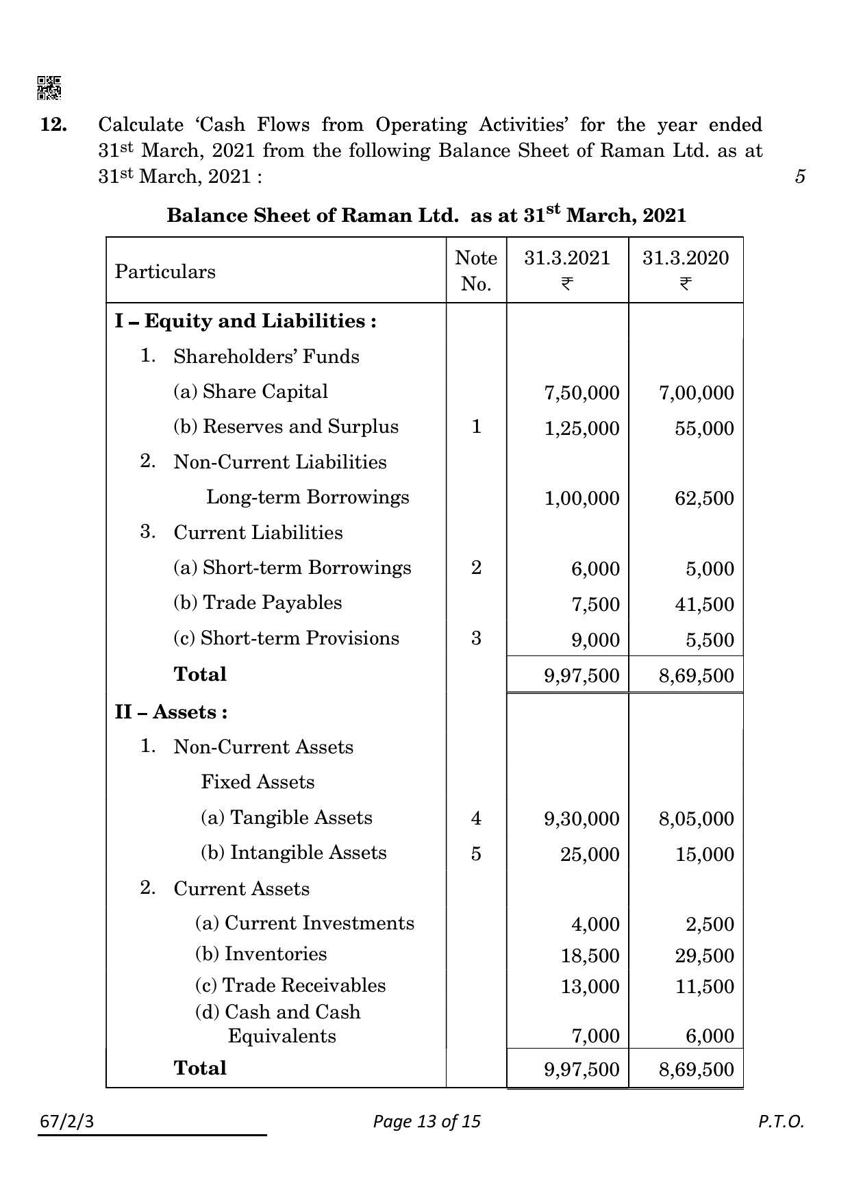 CBSE Class 12 67-2-3 Accountancy 2022 Question Paper - Page 13