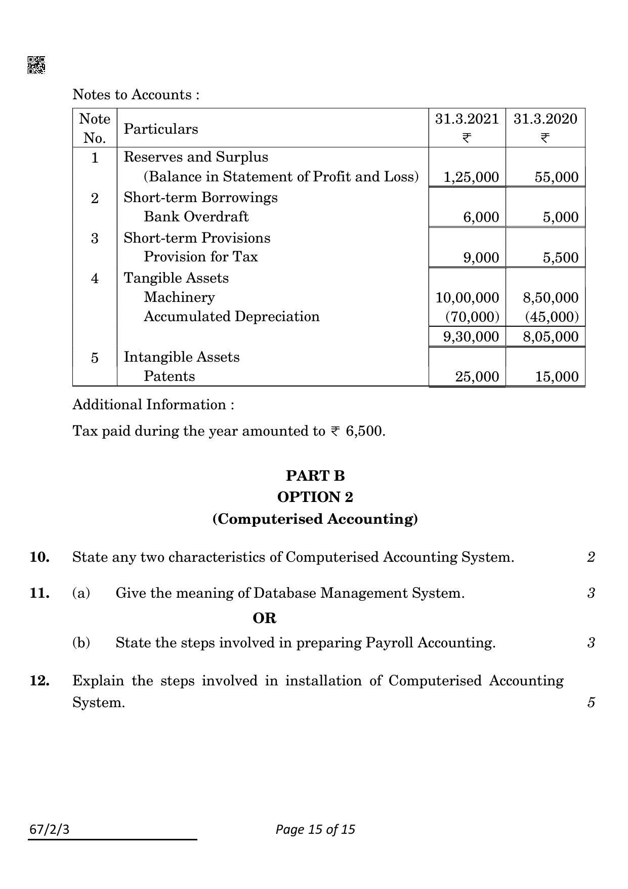 CBSE Class 12 67-2-3 Accountancy 2022 Question Paper - Page 15