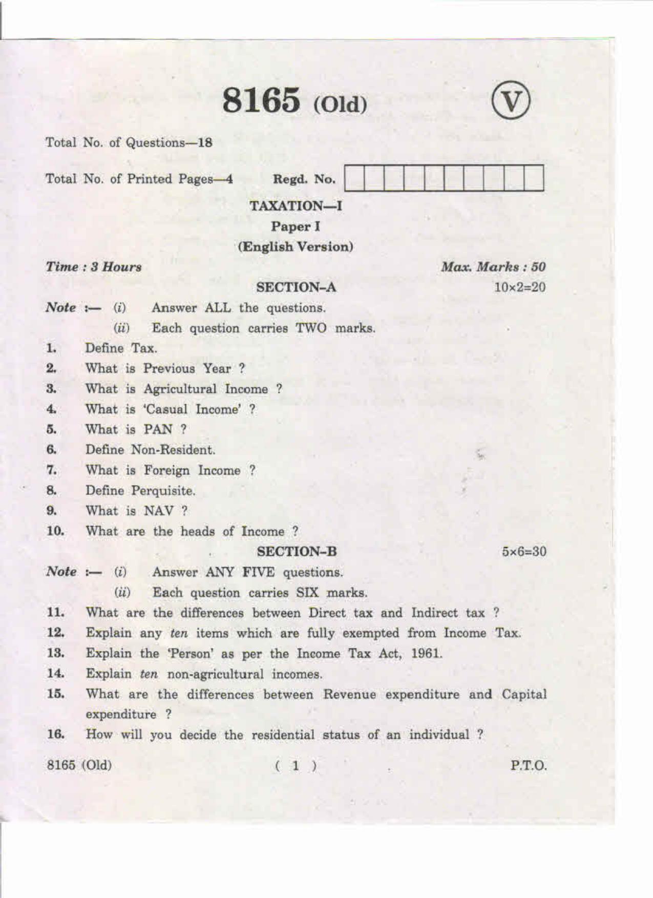 AP Inter 1st Year Taxation-I (Old) May-2019-Vocational Question Paper - Page 1