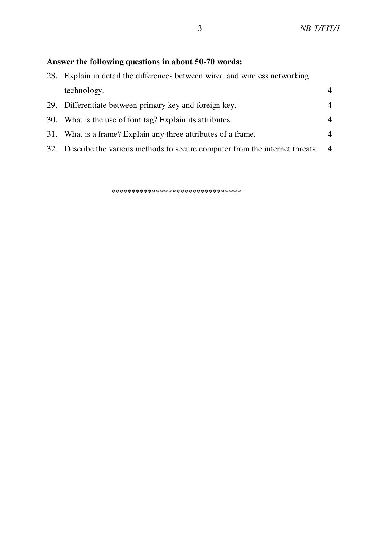 Nagaland Board Class 10 FOUNDATION OF INFORMATION TECHNOLOGY 2020 Question Paper - Page 3