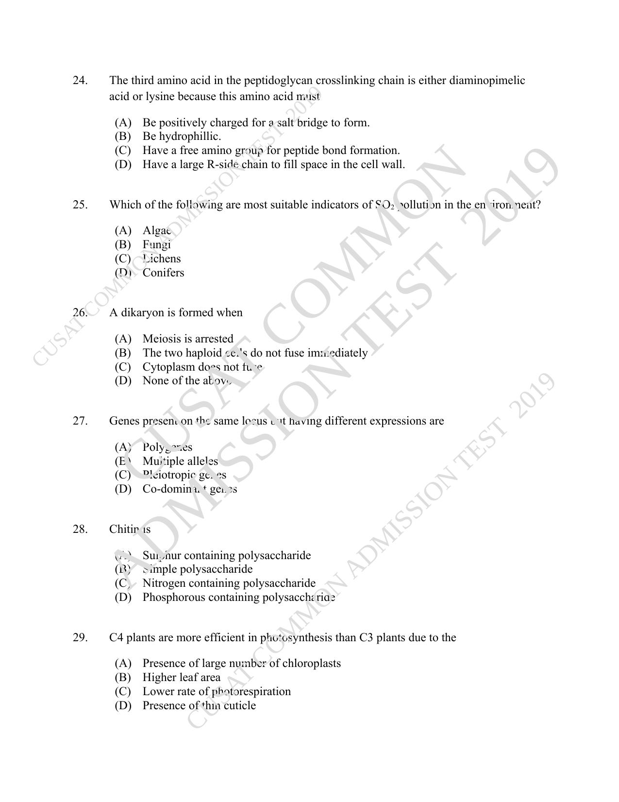 CUSAT CAT 2019 Microbiology Question Paper With Answer Key - Page 5