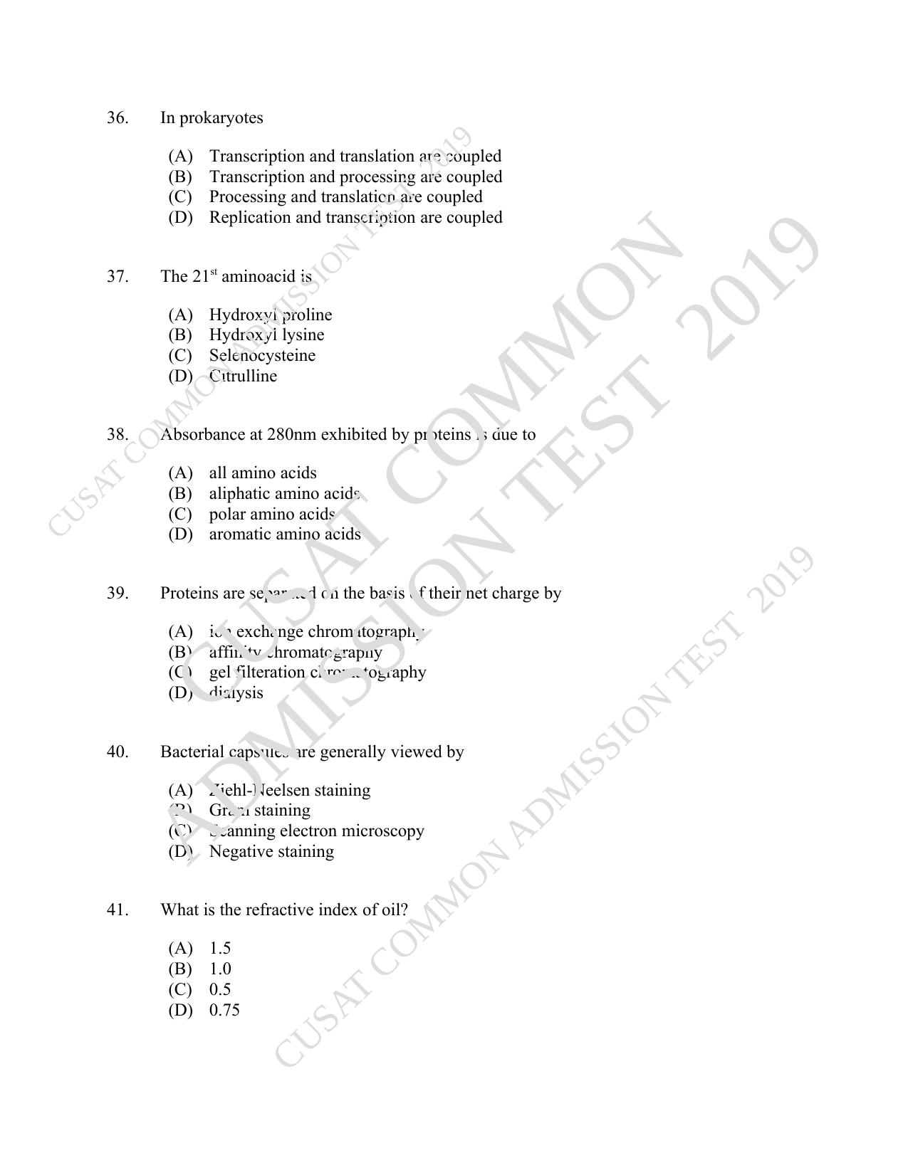 CUSAT CAT 2019 Microbiology Question Paper With Answer Key - Page 7