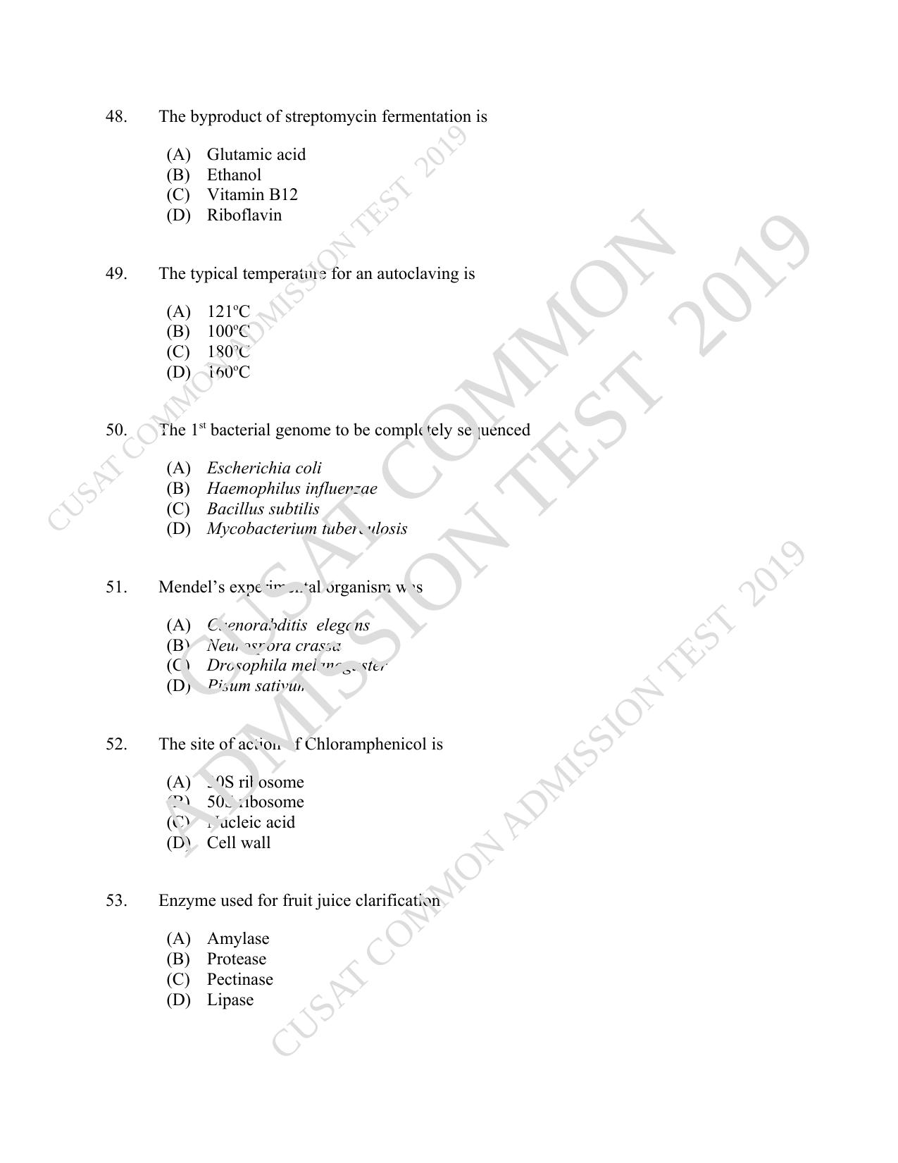 CUSAT CAT 2019 Microbiology Question Paper With Answer Key - Page 9
