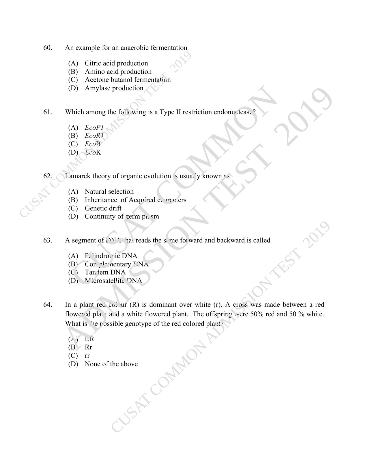 CUSAT CAT 2019 Microbiology Question Paper With Answer Key - Page 11