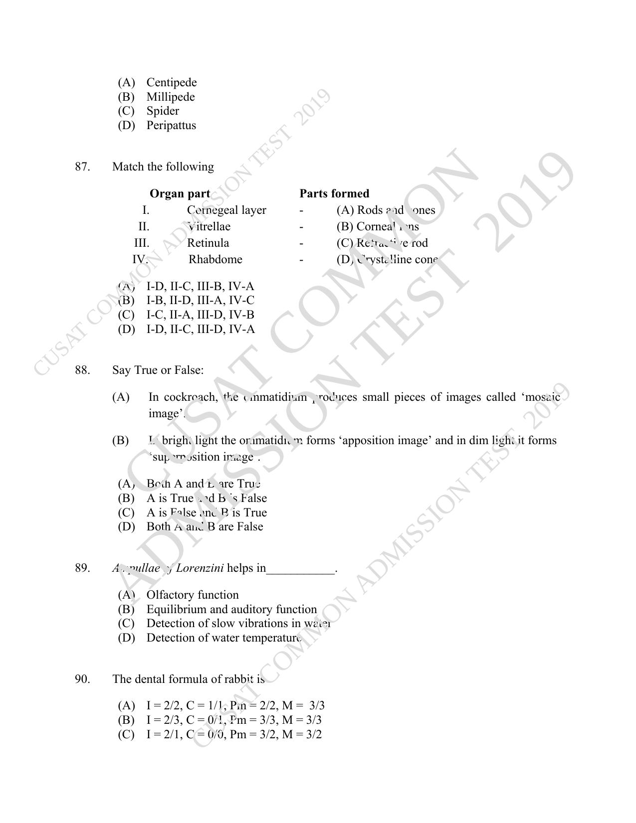CUSAT CAT 2019 Microbiology Question Paper With Answer Key - Page 16