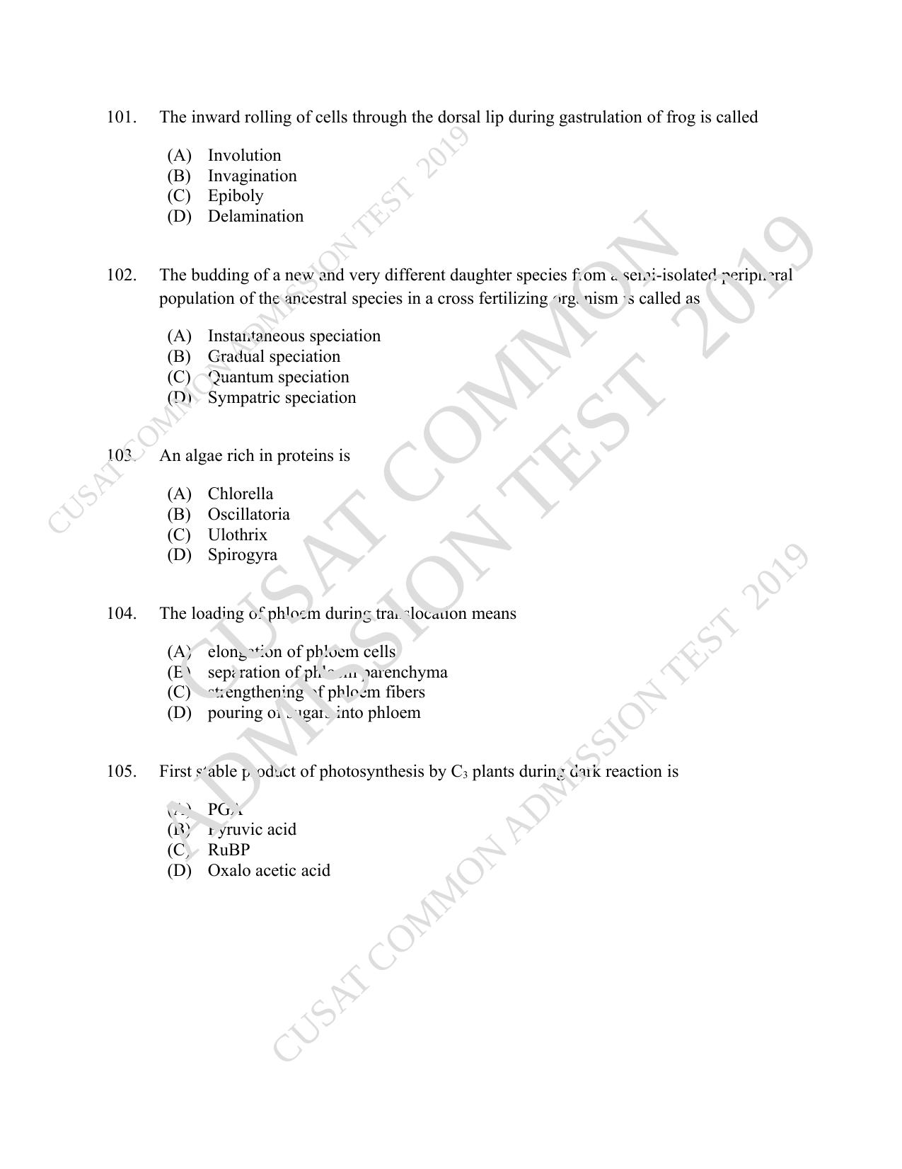 CUSAT CAT 2019 Microbiology Question Paper With Answer Key - Page 19