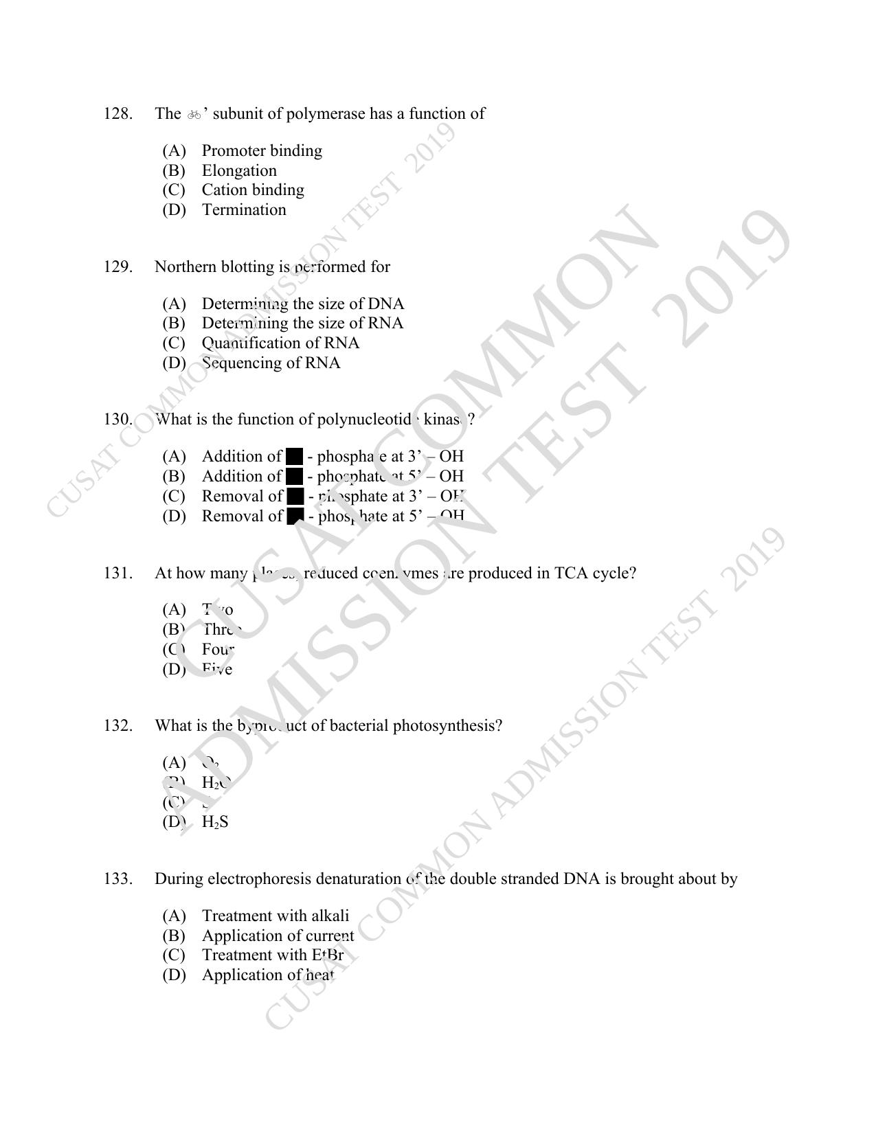 CUSAT CAT 2019 Microbiology Question Paper With Answer Key - Page 24