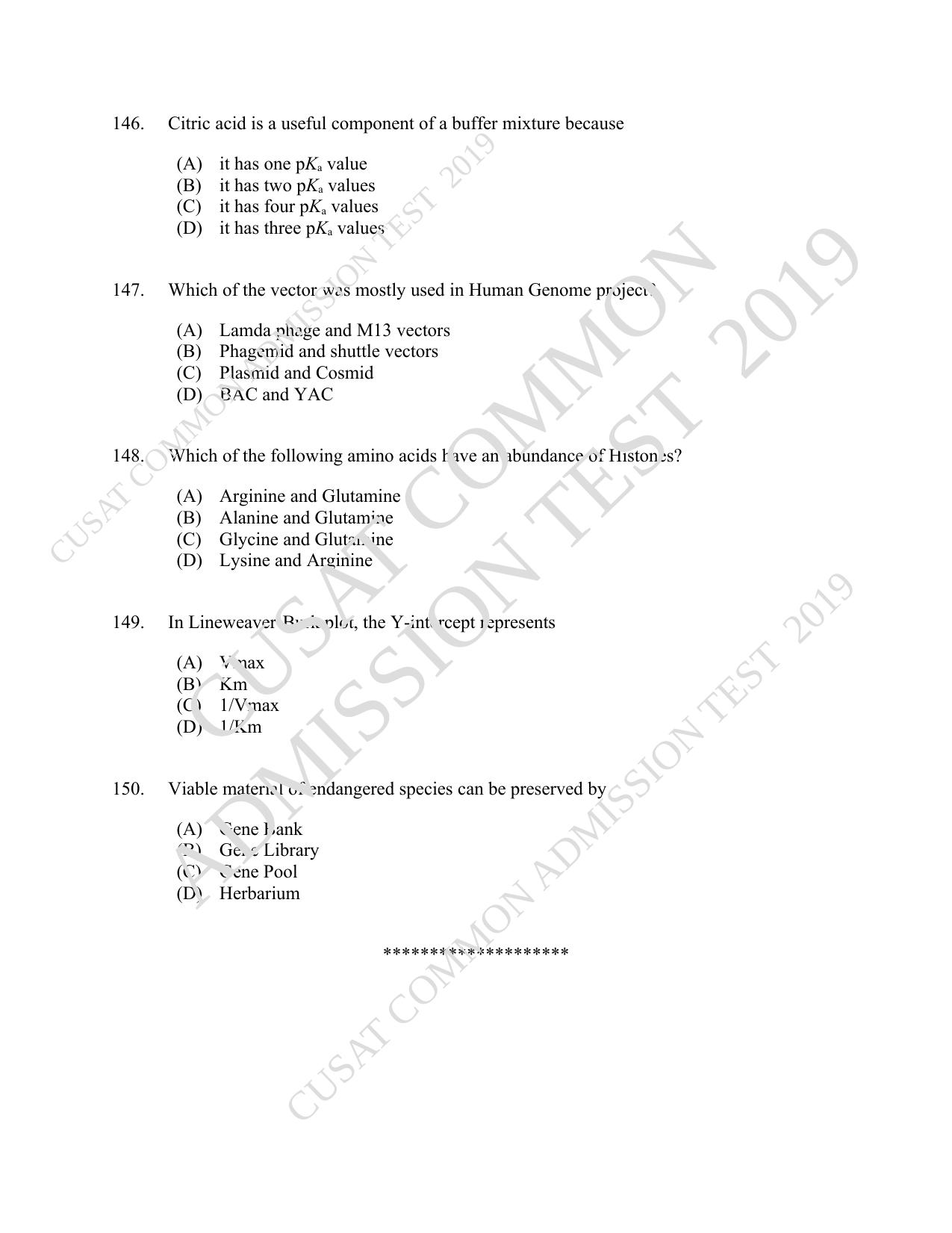 CUSAT CAT 2019 Microbiology Question Paper With Answer Key - Page 27