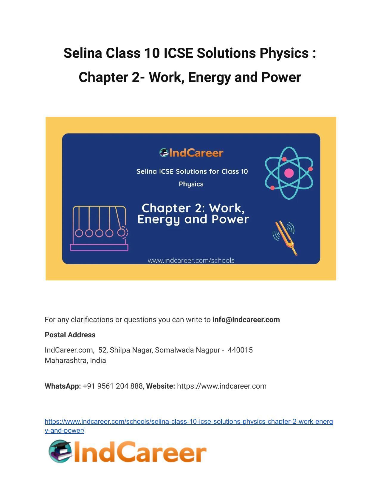 Selina Class 10 ICSE Solutions Physics : Chapter 2- Work, Energy and Power - Page 1
