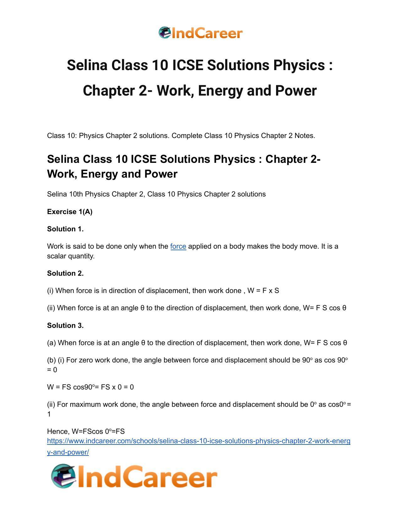 Selina Class 10 ICSE Solutions Physics : Chapter 2- Work, Energy and Power - Page 2
