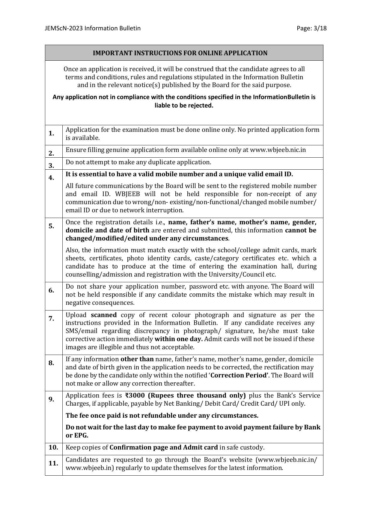 WB Joint Entrance for M. Sc. Nursing course (JEMScN) Information Bulletin 2023 - Page 3