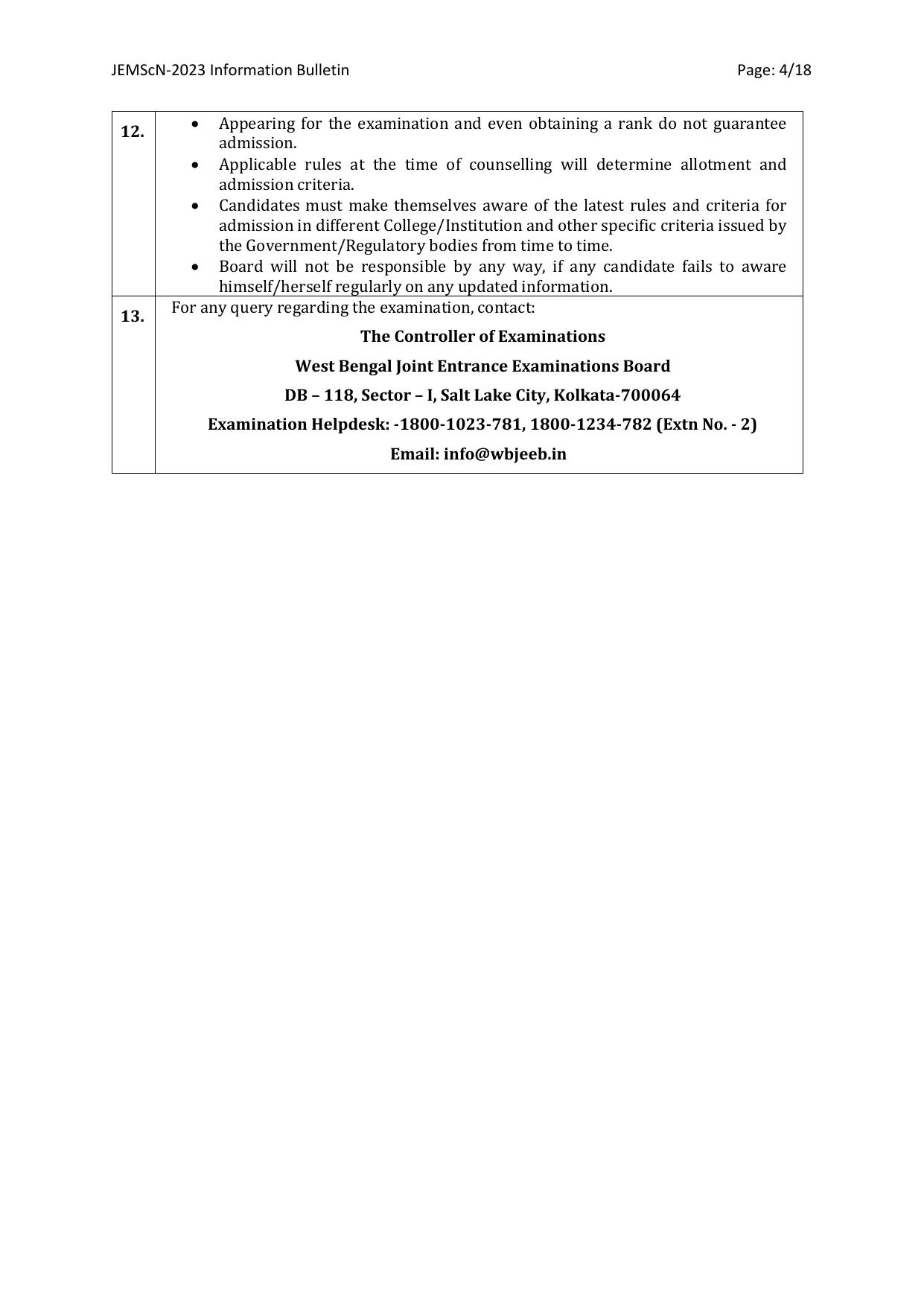 WB Joint Entrance for M. Sc. Nursing course (JEMScN) Information Bulletin 2023 - Page 4