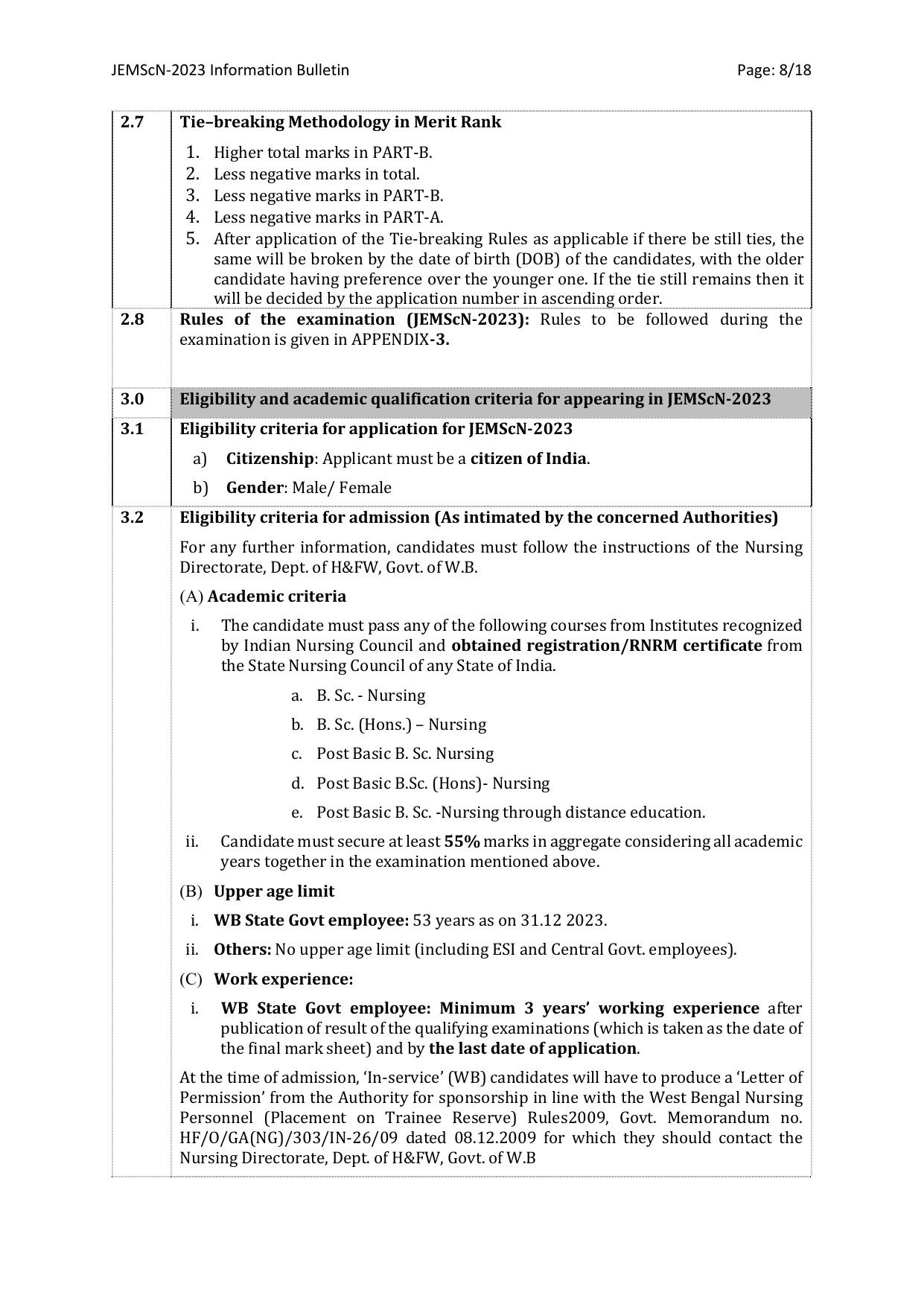 WB Joint Entrance for M. Sc. Nursing course (JEMScN) Information Bulletin 2023 - Page 8