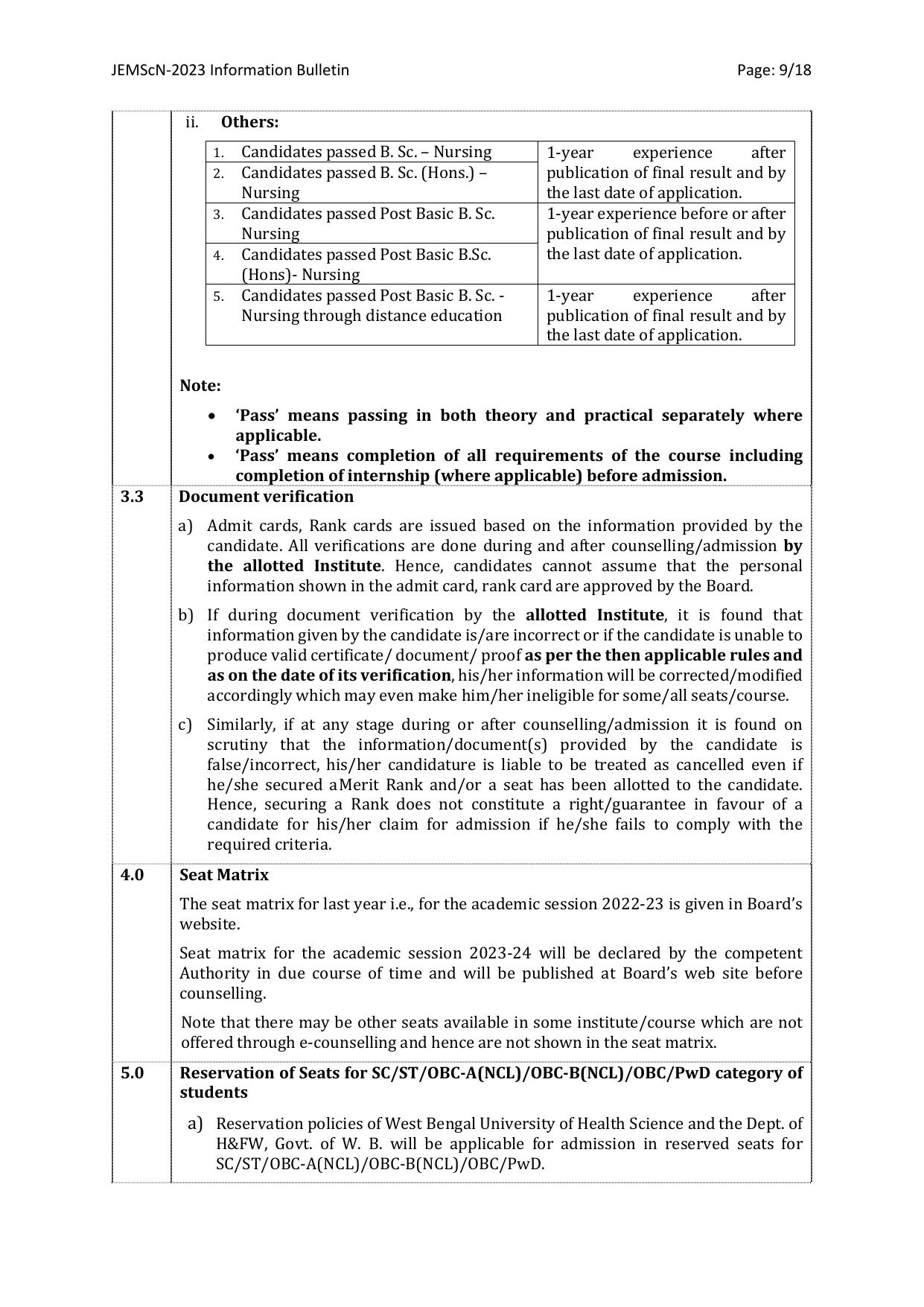 WB Joint Entrance for M. Sc. Nursing course (JEMScN) Information Bulletin 2023 - Page 9