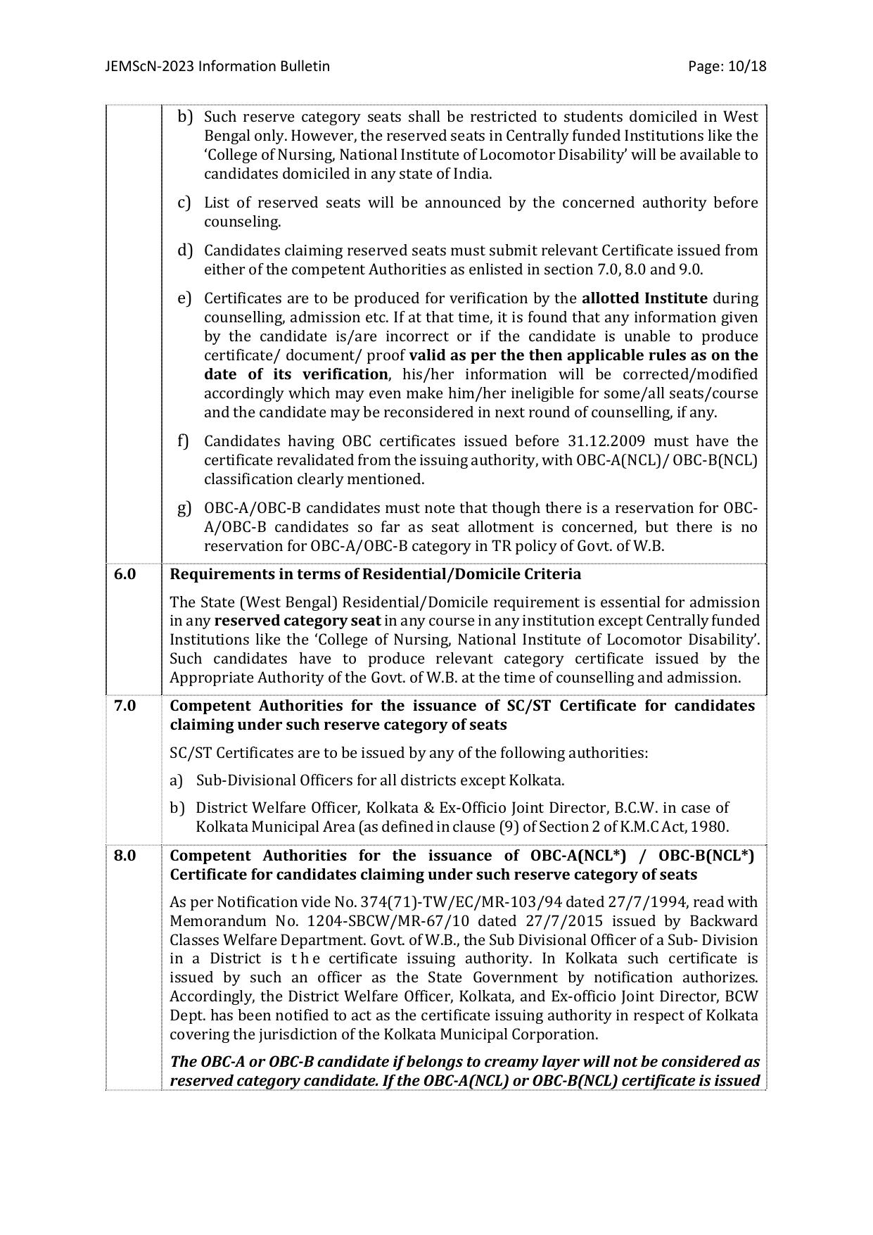 WB Joint Entrance for M. Sc. Nursing course (JEMScN) Information Bulletin 2023 - Page 10