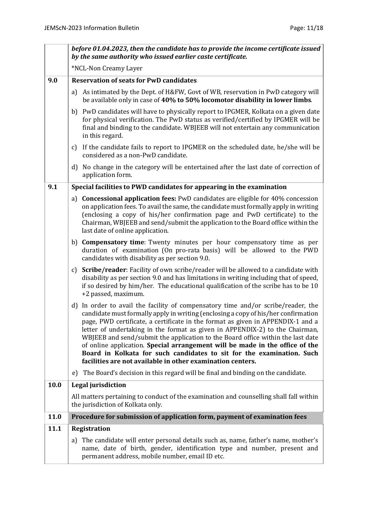 WB Joint Entrance for M. Sc. Nursing course (JEMScN) Information Bulletin 2023 - Page 11