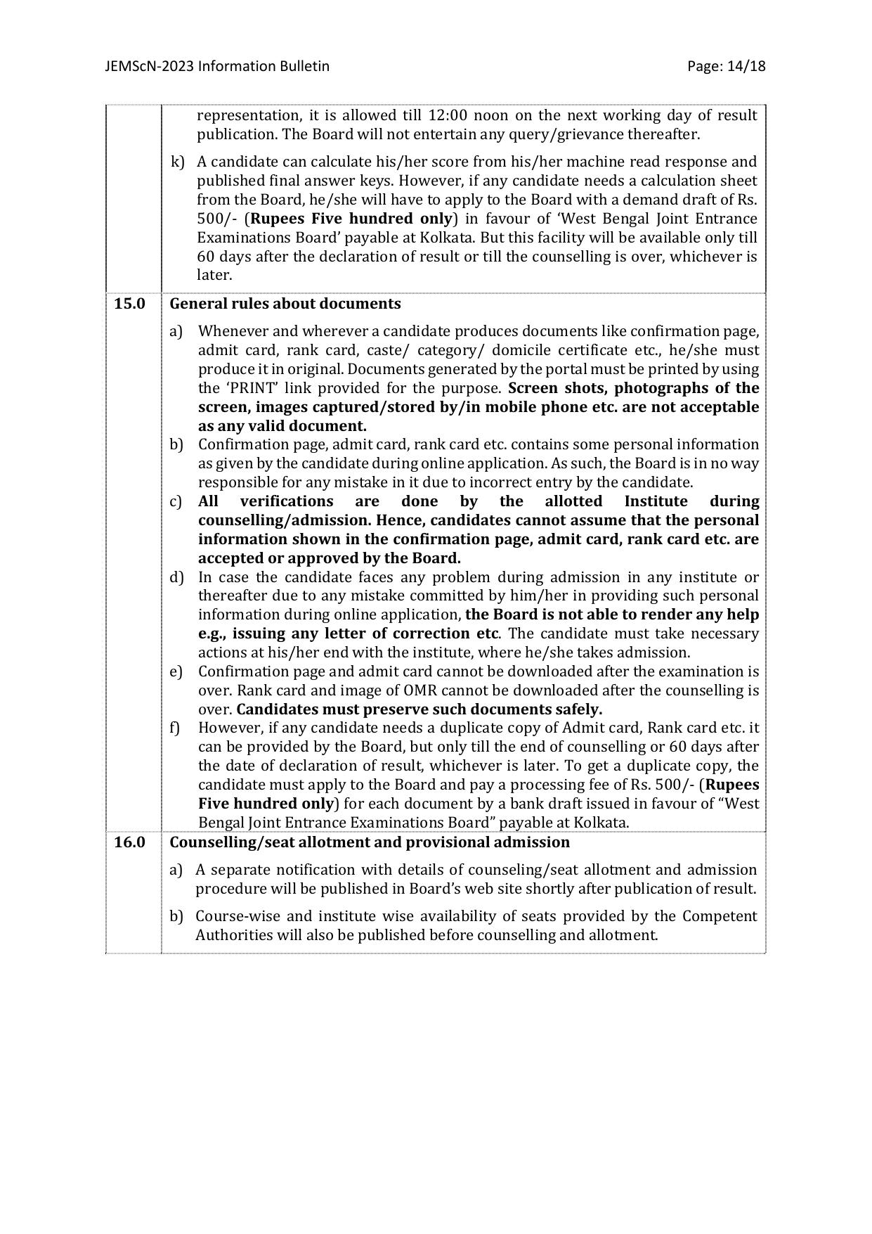 WB Joint Entrance for M. Sc. Nursing course (JEMScN) Information Bulletin 2023 - Page 14