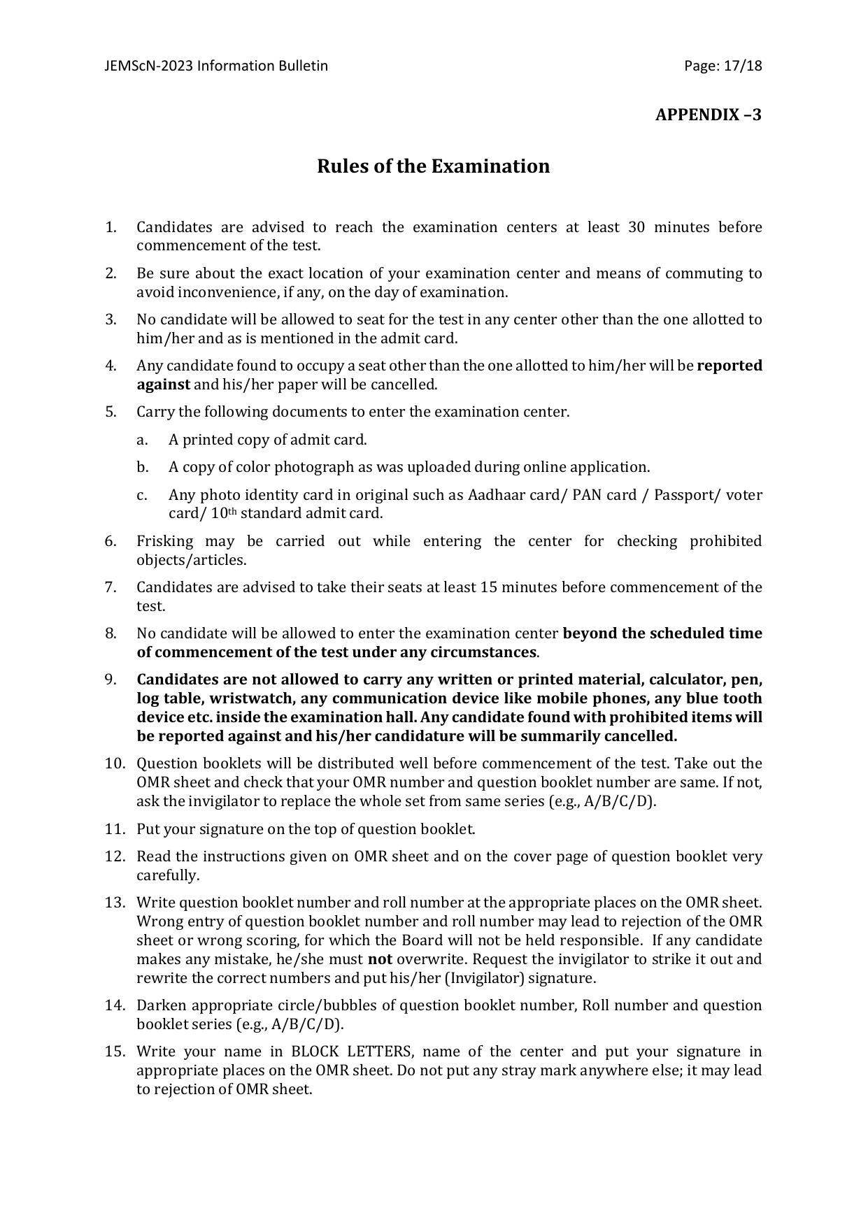 WB Joint Entrance for M. Sc. Nursing course (JEMScN) Information Bulletin 2023 - Page 17