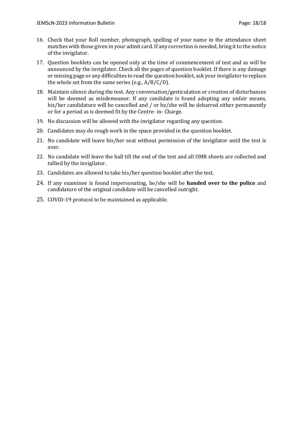 WB Joint Entrance for M. Sc. Nursing course (JEMScN) Information Bulletin 2023 - Page 18