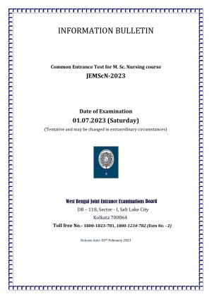 WB Joint Entrance for M. Sc. Nursing course (JEMScN) Information Bulletin 2023